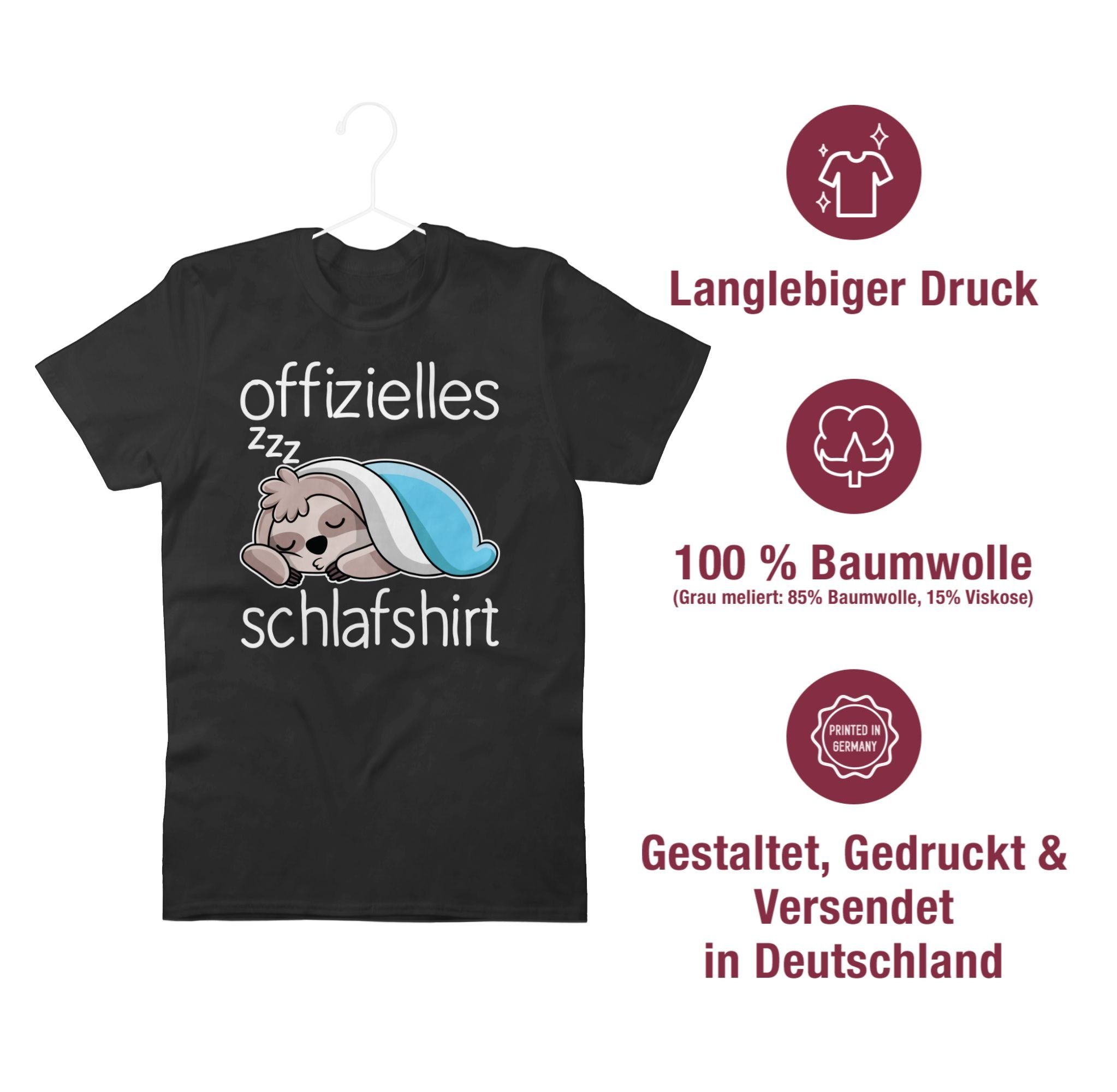 Shirtracer T-Shirt Offizielles Schlafshirt mit Statement Sprüche Schwarz weiß Faultier 01 