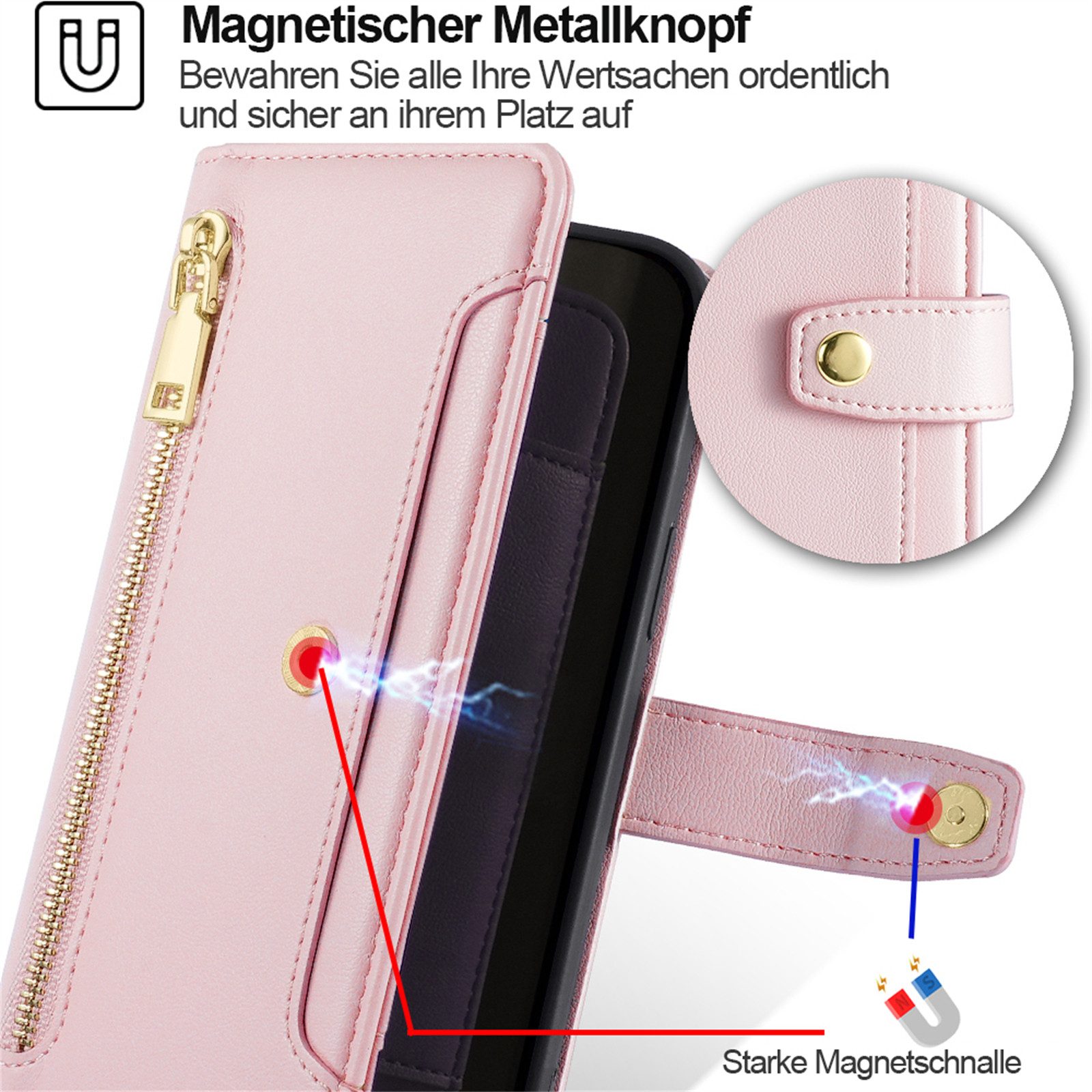 betterfon Handykette für Google Pixel 10 / 10 Pro mit Band Kartenfächer PU Leder Rosa, Hände frei - mit Silikonhülle & Schnur für flexiblen Alltag – Bild 5 von 5