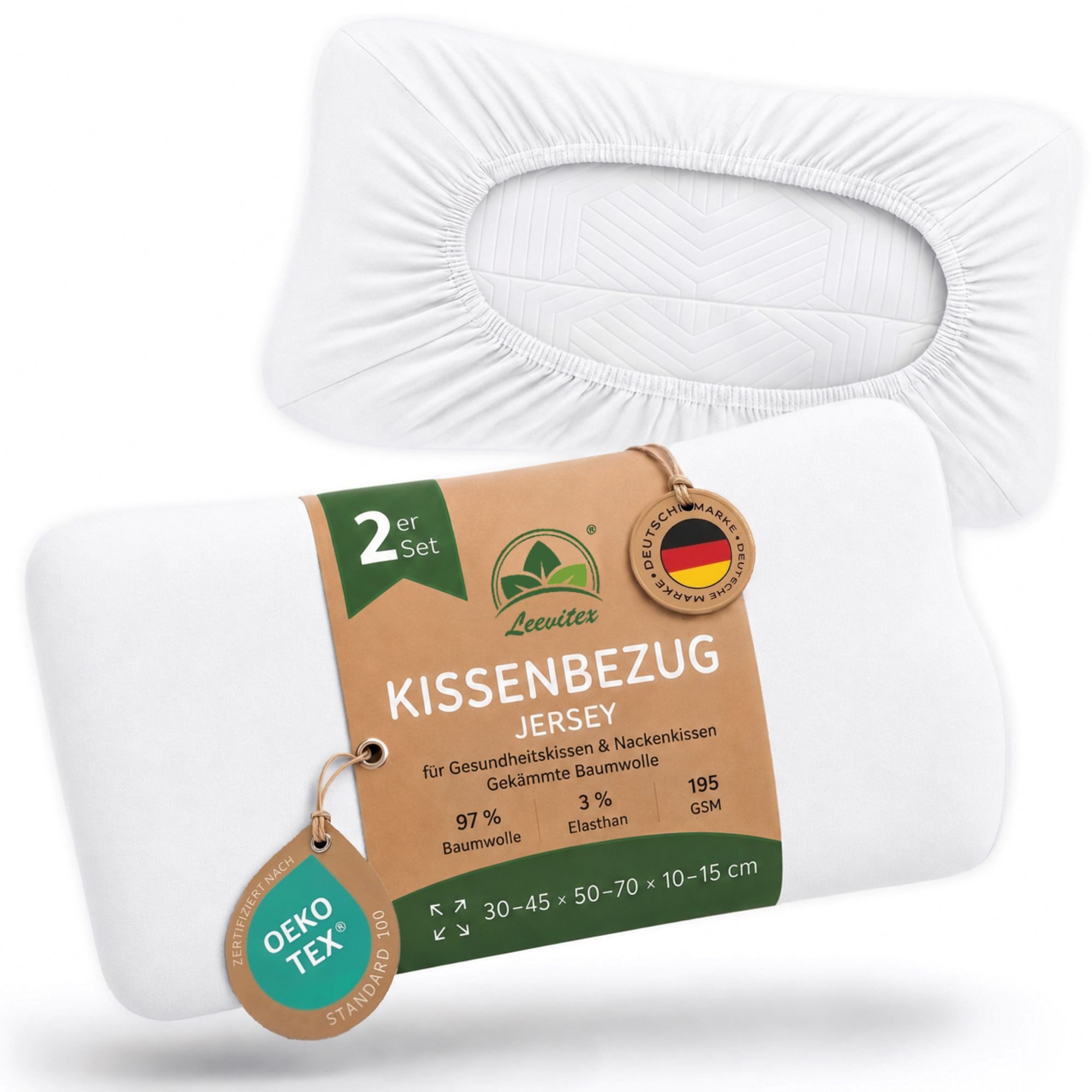leevitex® Kissenbezug für Gesundheitskissen & Nackenkissen, 30-45 x 50-70 x 10-15 cm, (2 Stück), Jersey-Stretch mit Rundumgummizug, 97% Baumwolle, 3% Elasthan