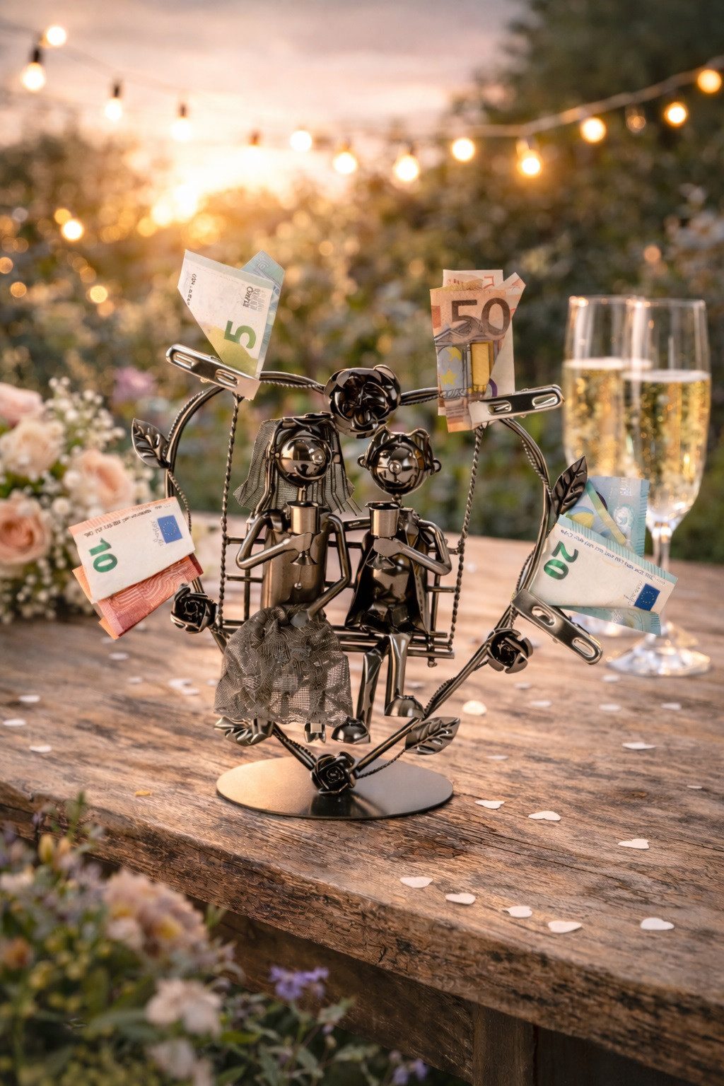 Geschenk-Himmel Dekofigur Metall Figur Hochzeit Paar Schaukel Geldgeschenk – Bild 4 von 4