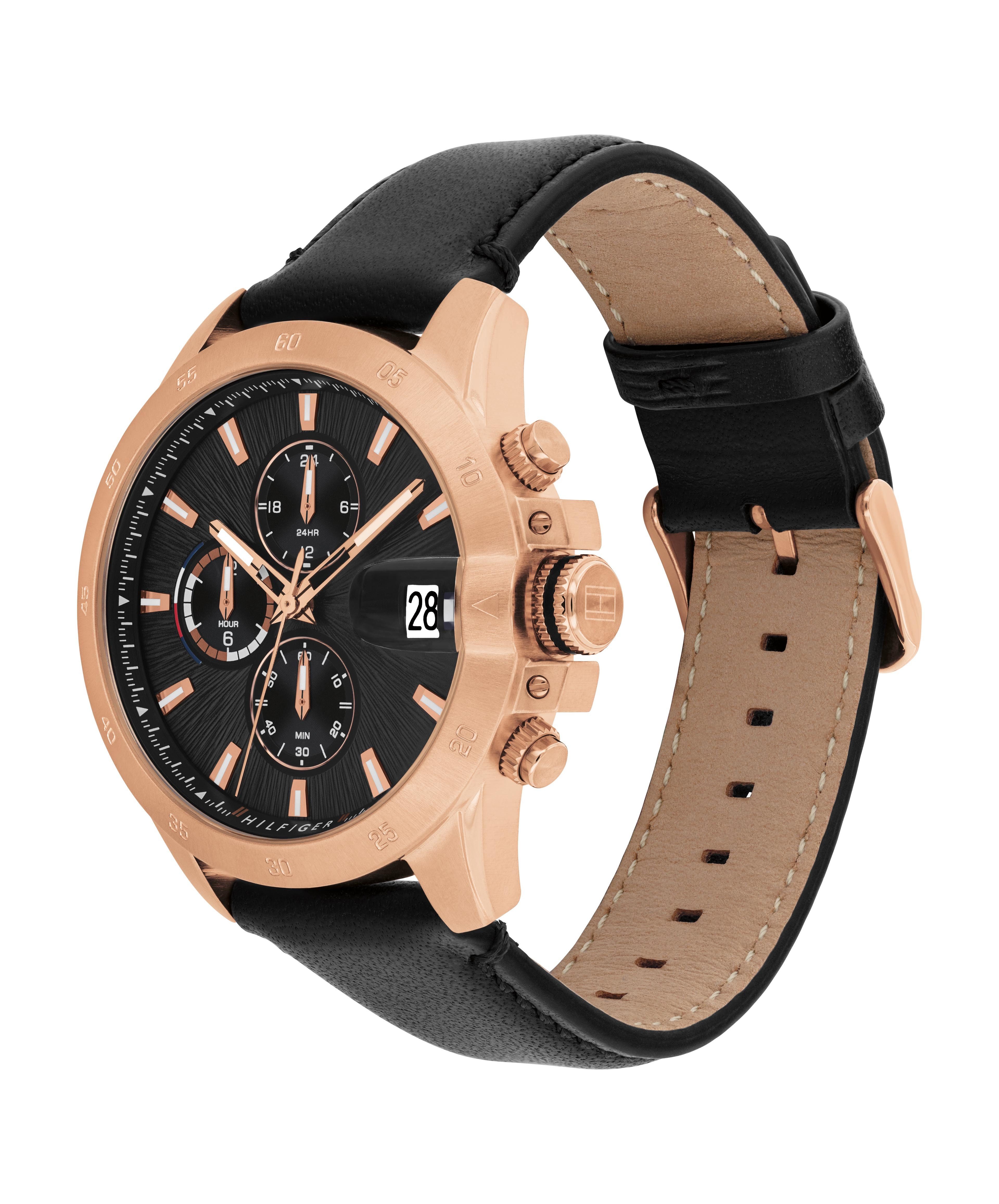 Tommy Hilfiger Multifunktionsuhr JAMESON 1792194, Quarzuhr, Armbanduhr, Herrenuhr, Lederarmband, analog
