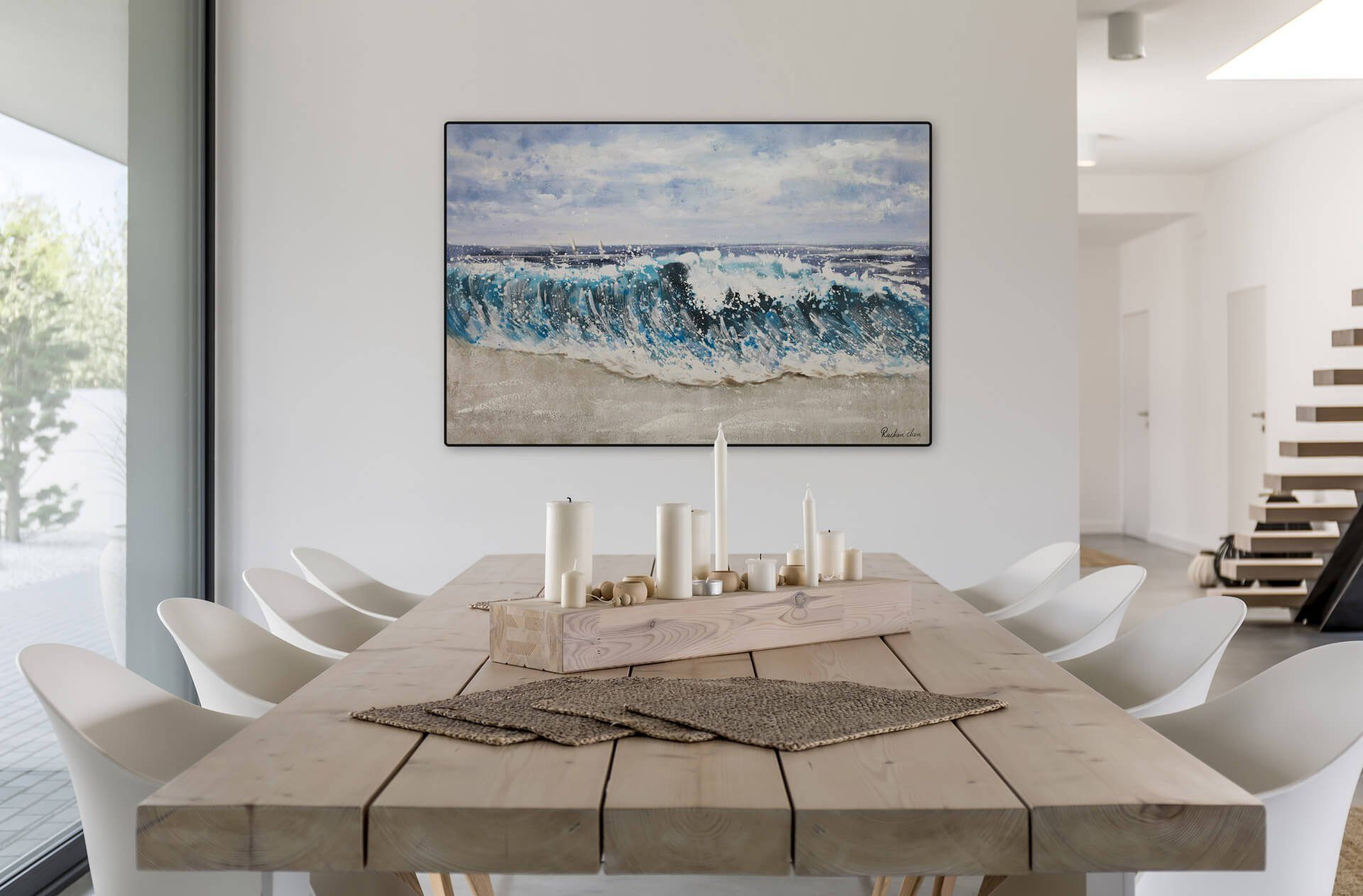 Wohnzimmer KUNSTLOFT Wandbild 100% Waves Breaking Leinwandbild cm, 120x80 Gemälde HANDGEMALT