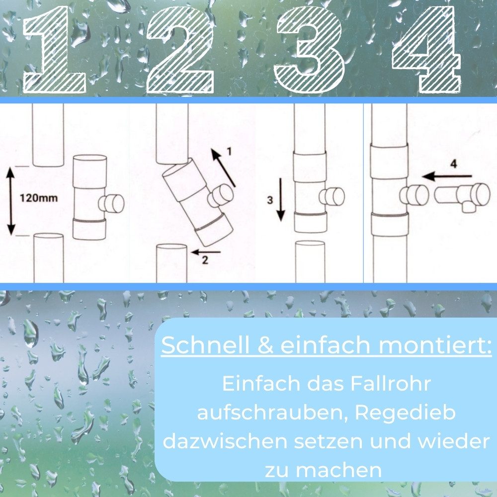 GarPet Regenfallrohr 2er Set Regendieb Wasserdieb Fallrohr Abzweig Hahn Regenwassersammler