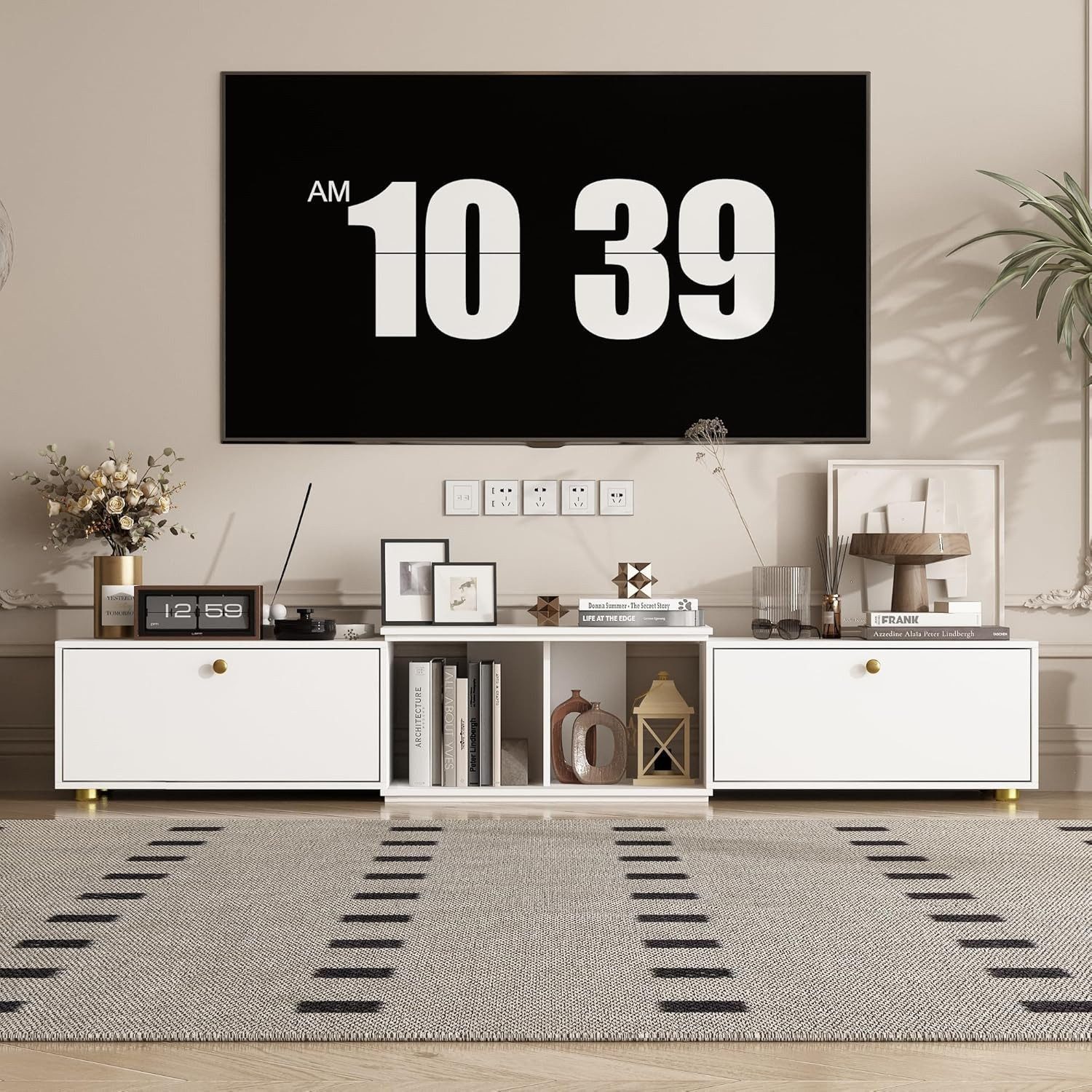 FUFU&GAGA Lowboard TV-Ständer, mit 2 Schränken, 120-175 x 30 x 28 cm, MDF, günstig online kaufen