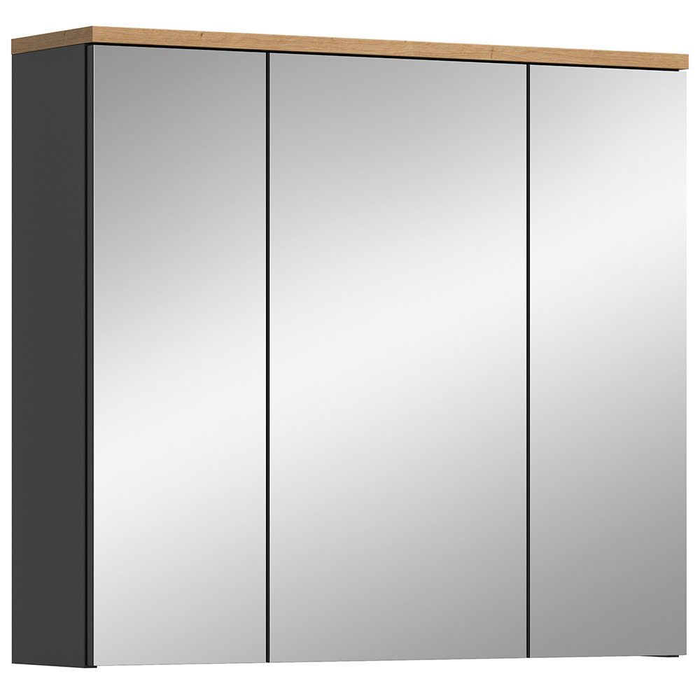 Lomadox Spiegelschrank CORTANA-158 Badezimmerspiegel in Basalt Grau, 80 cm breit mit Eiche Artisan