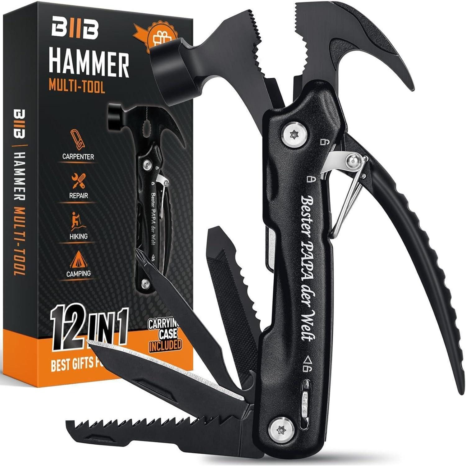 BIIB Multitool Multitool Hammer 12 in 1 Geschenk für Männer Vatertag Camping