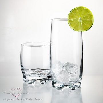 PLATINUX Glas Trinkgläser mit geformten Boden, Glas, Set 6 Teilig 350ml Wassergläser Saftgläser Frühstücksglas