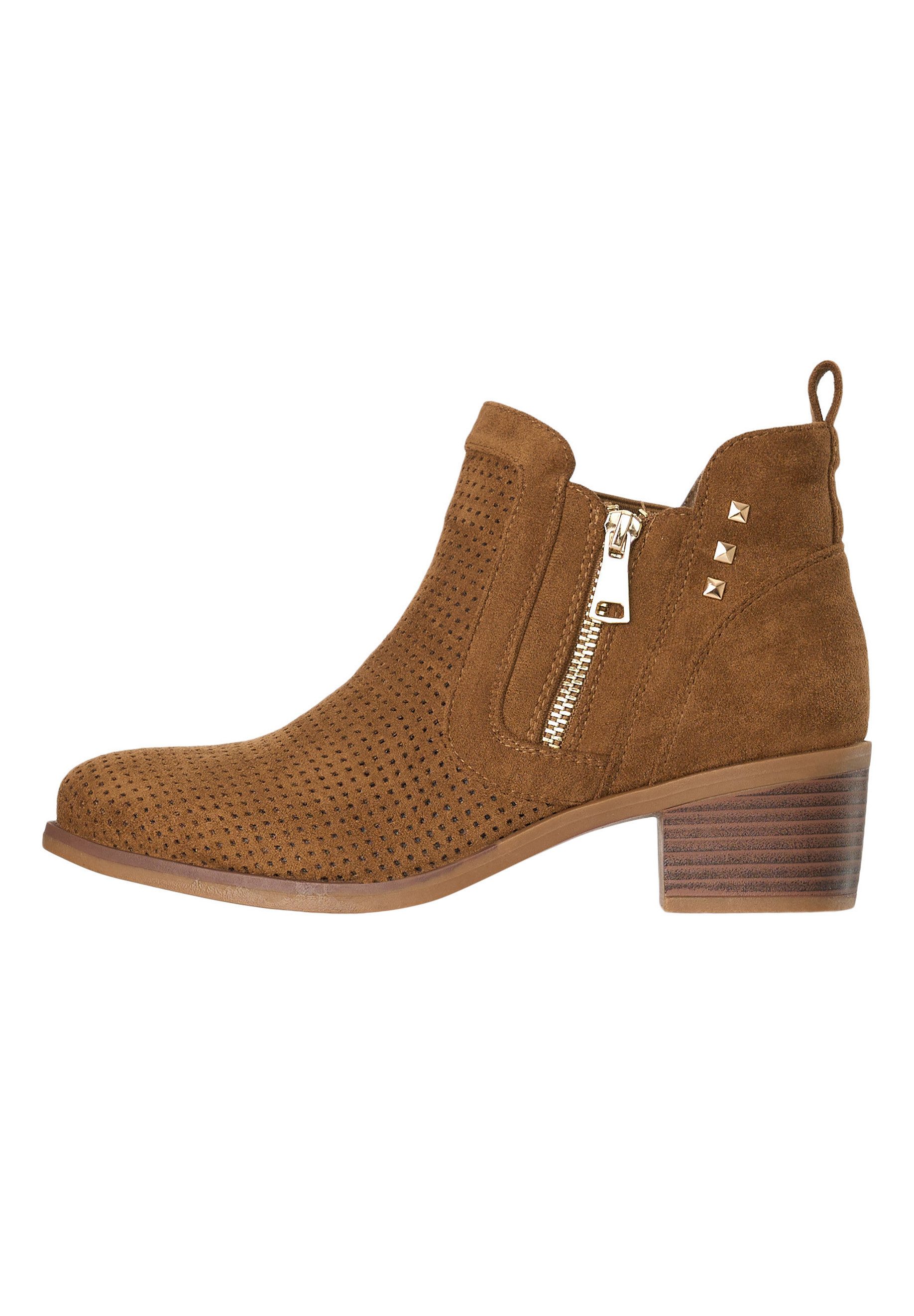 Salinyang Damen Chelsea Boots mit Lochstruktur, Zipper & Blockabsatz Stiefelette – Bild 3 von 5