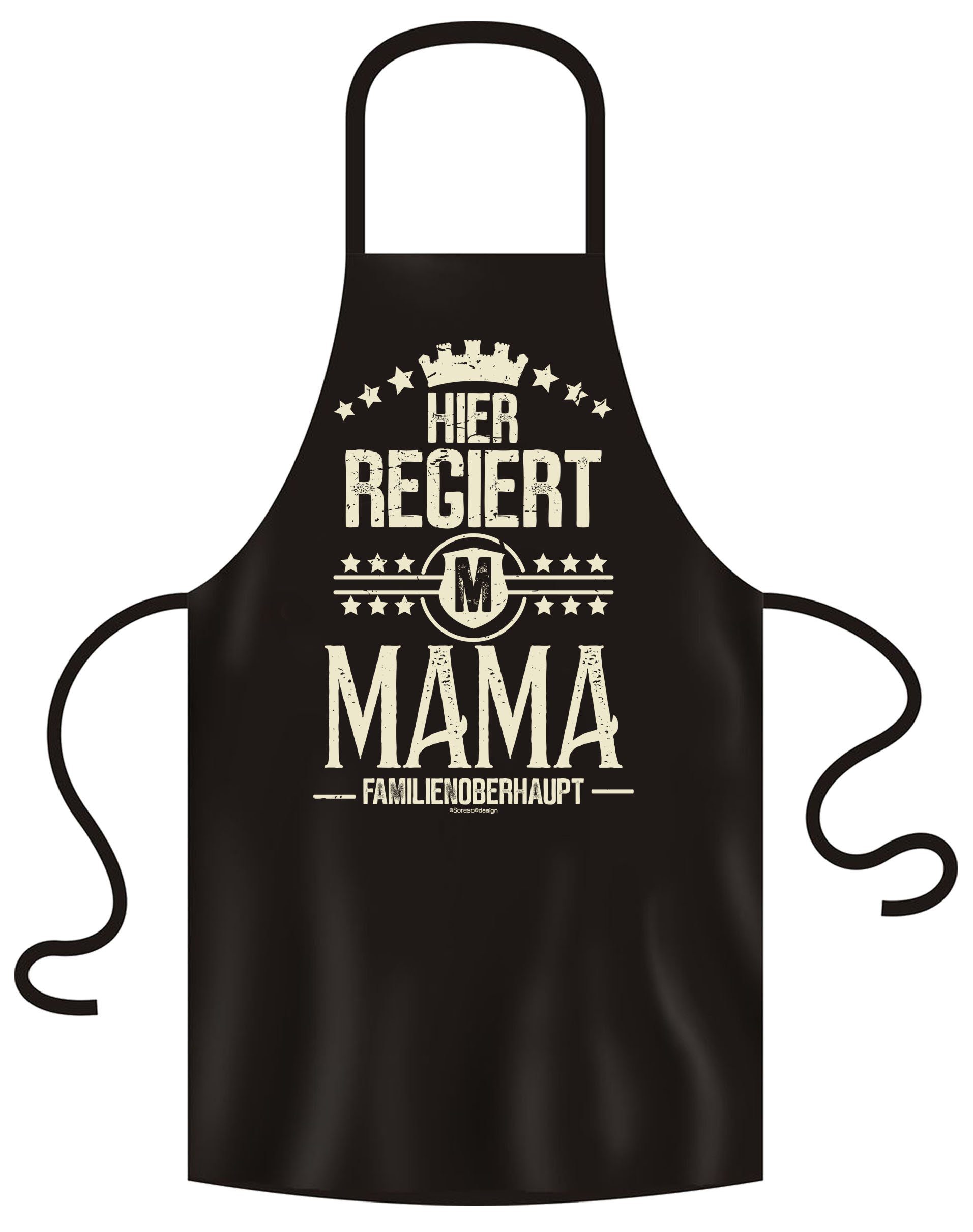 Soreso Design Muttertagsgeschenk Kochschürze - Ich Bin Mama die Chefin Hier Geschenk für Frauen Schürze und Urkunde Farbe schwarz 