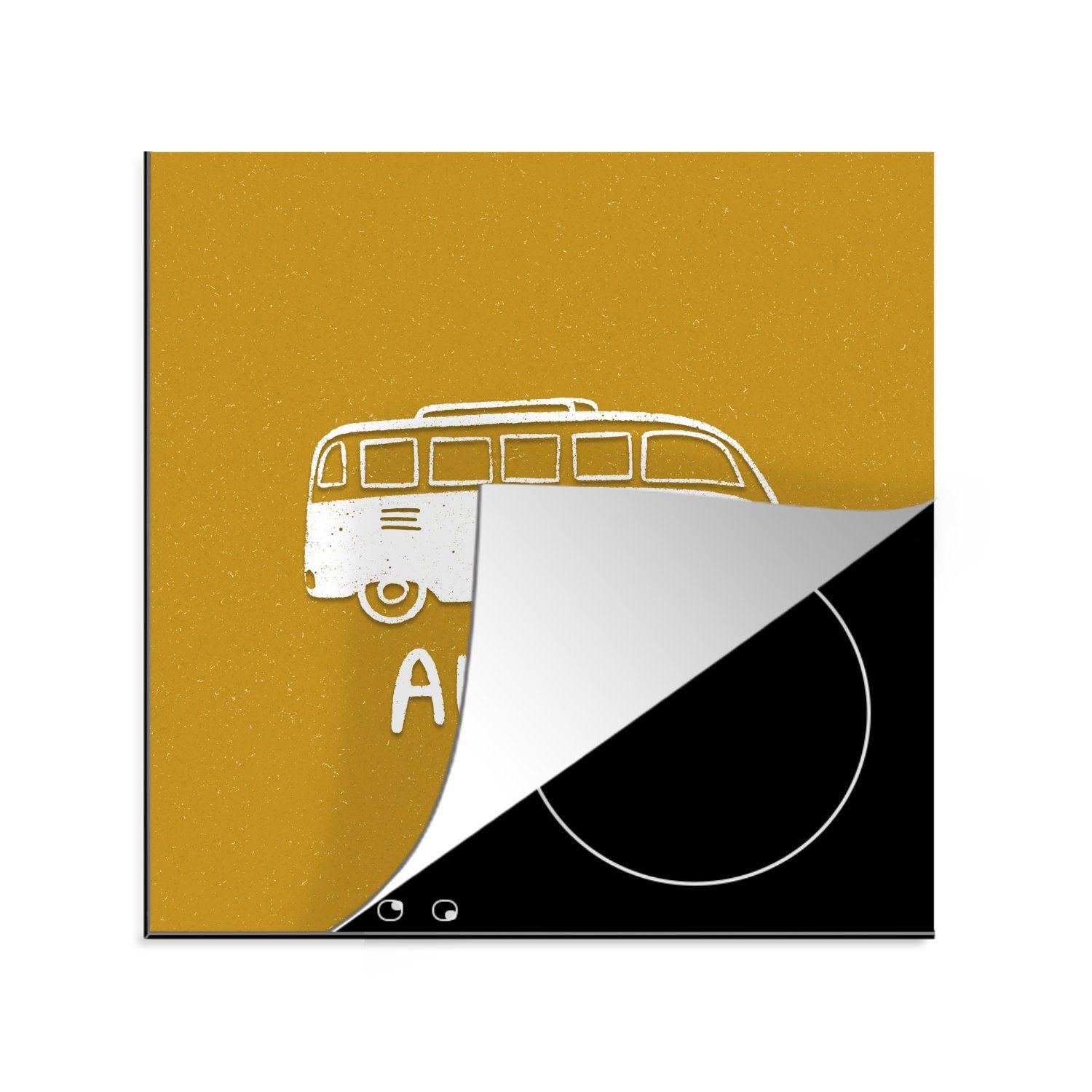 cm, Bus für (1 Ceranfeldabdeckung, Arbeitsplatte Sommer 78x78 Vinyl, Weiß, Herdblende-/Abdeckplatte - tlg), küche - MuchoWow