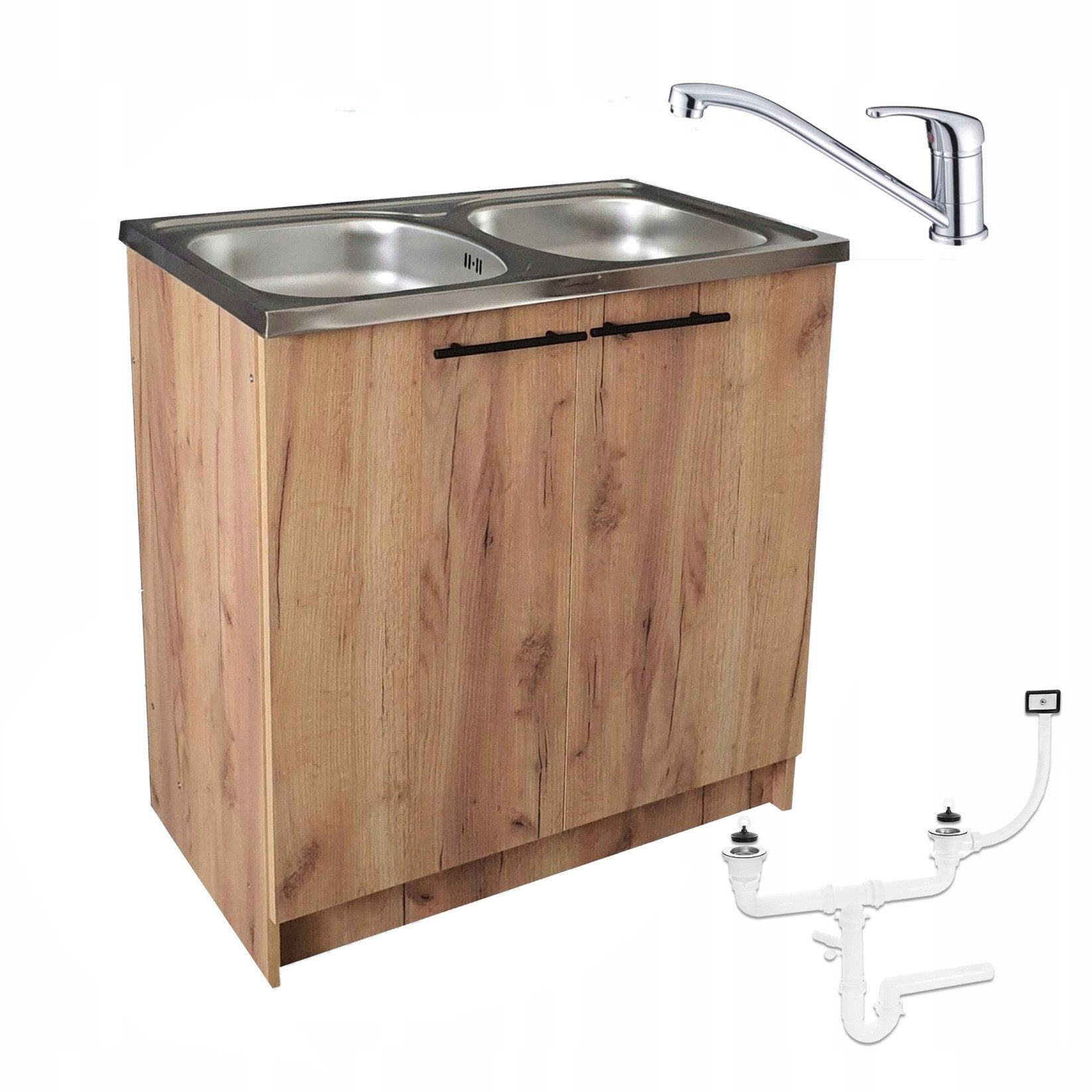 STAMAR Spülenschrank Küchenschrank 80cm Goldene Eiche Spüle 2 Kammer Drehar günstig online kaufen