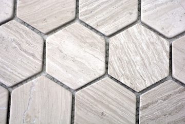 Mosani Mosaikfliesen Marmor Mosaik Fliese Naturstein hellgrau creme Streifen Wand Boden