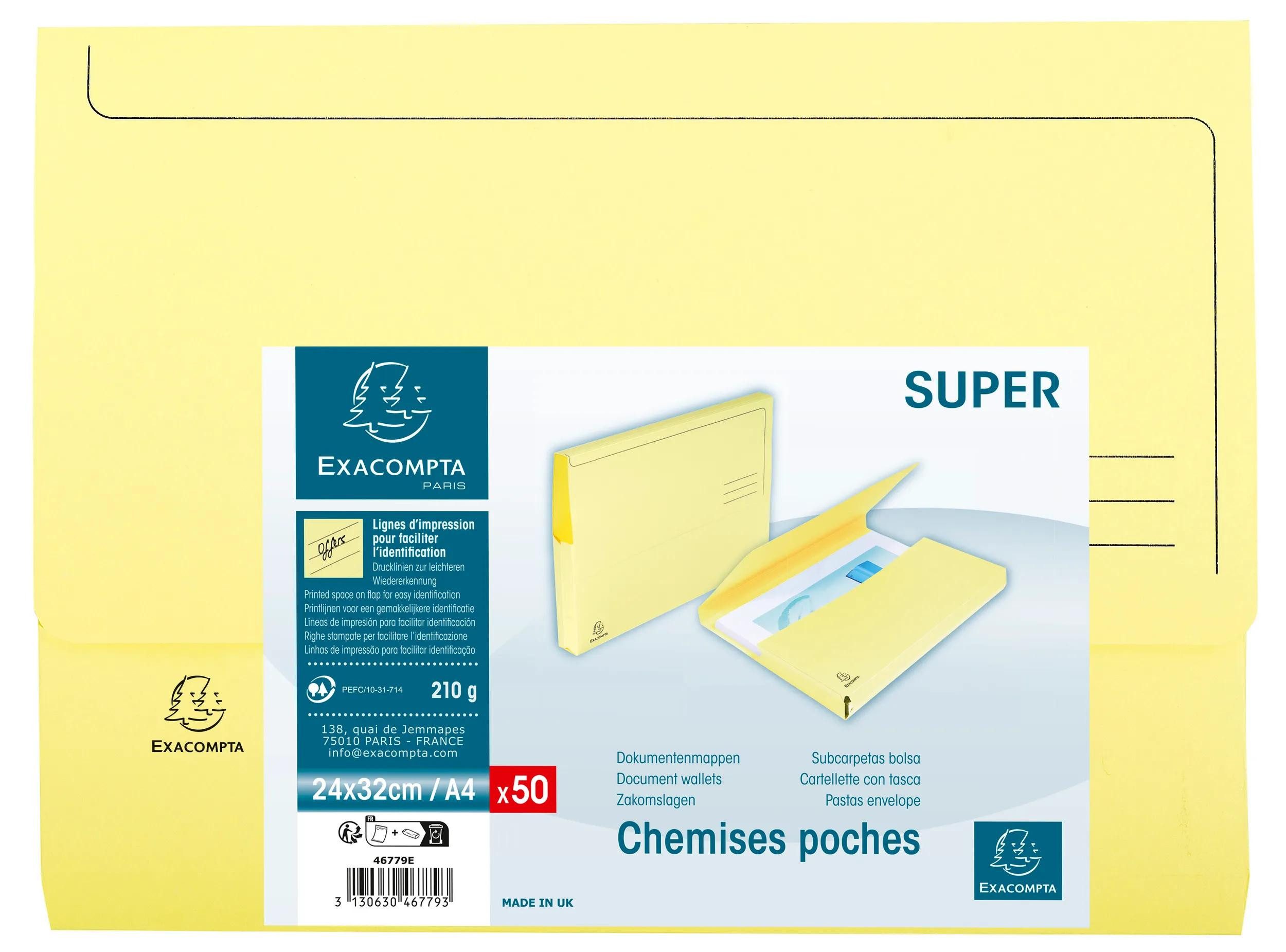 EXACOMPTA Organisationsmappe 3x 50er Packung Dokumentmappen SUPER 210, A4 - Kanariengelb - 46779E, Document wallet