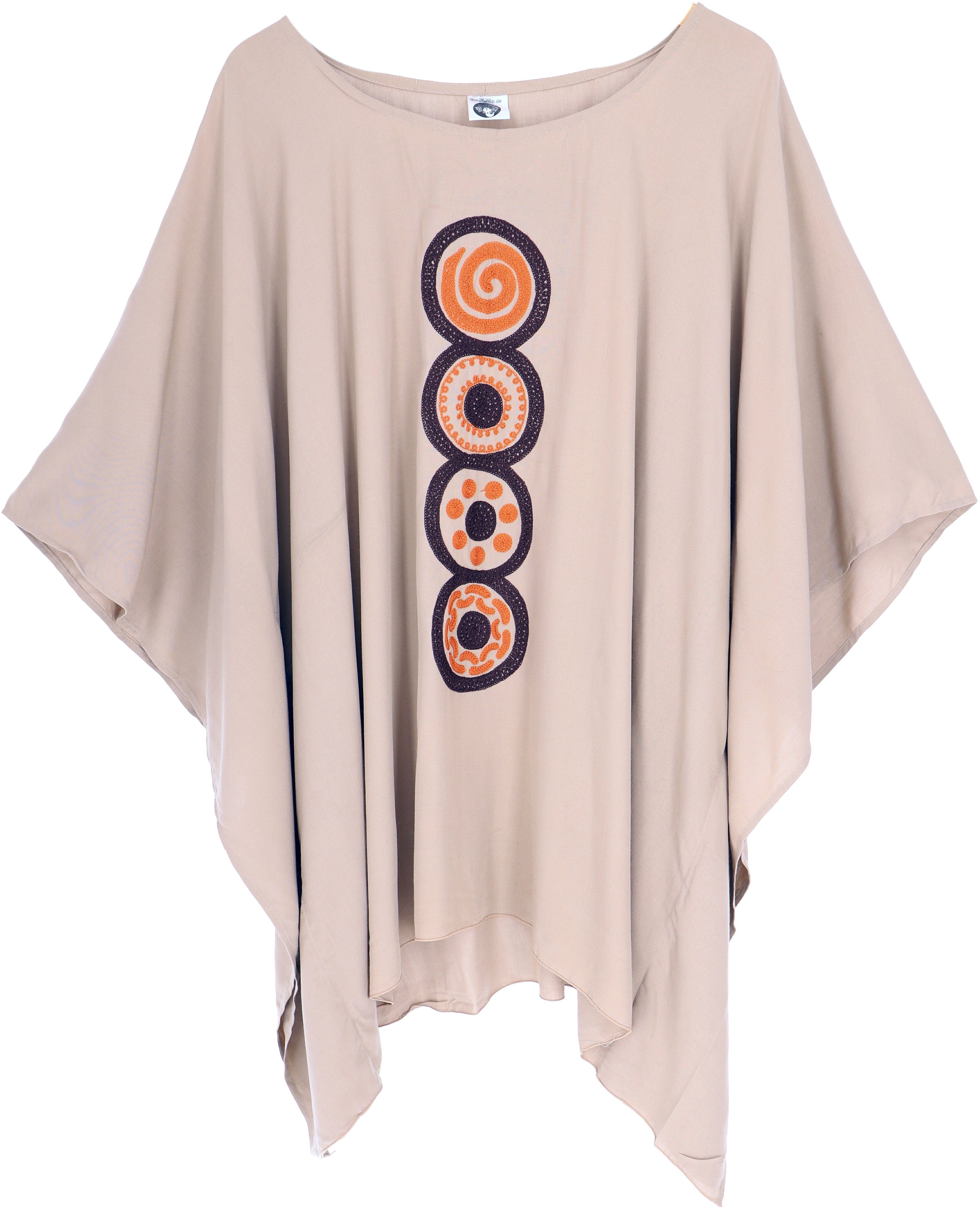 Guru-Shop Longbluse Bekleidung alternative Minikleid.. beige Ponchokleid, Hippie Besticktes