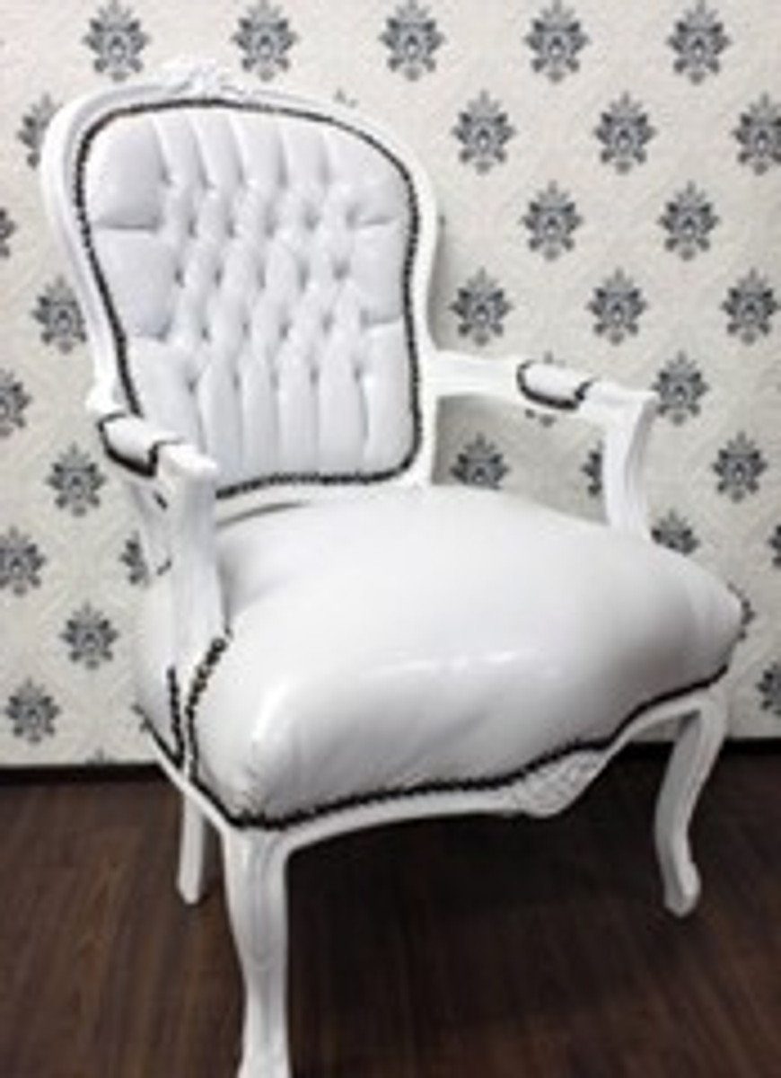 Besucherstuhl Stil Lederoptik Barock Stuhl Padrino - Antik Weiß Casa Salon Möbel / Weiß