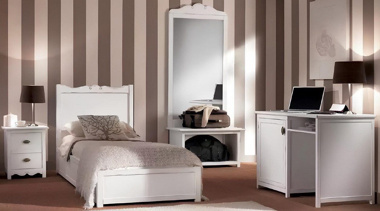Xlmoebel Schlafzimmer-Set Gemütliches Schlafzimmermöbelset mit Bett, Nachttisch und Schreibtisch, (4-tlg., Set 4 tlg.(Bett + Nachttisch + Schreibtisch + Standspiegel), Hergestellt in Italy