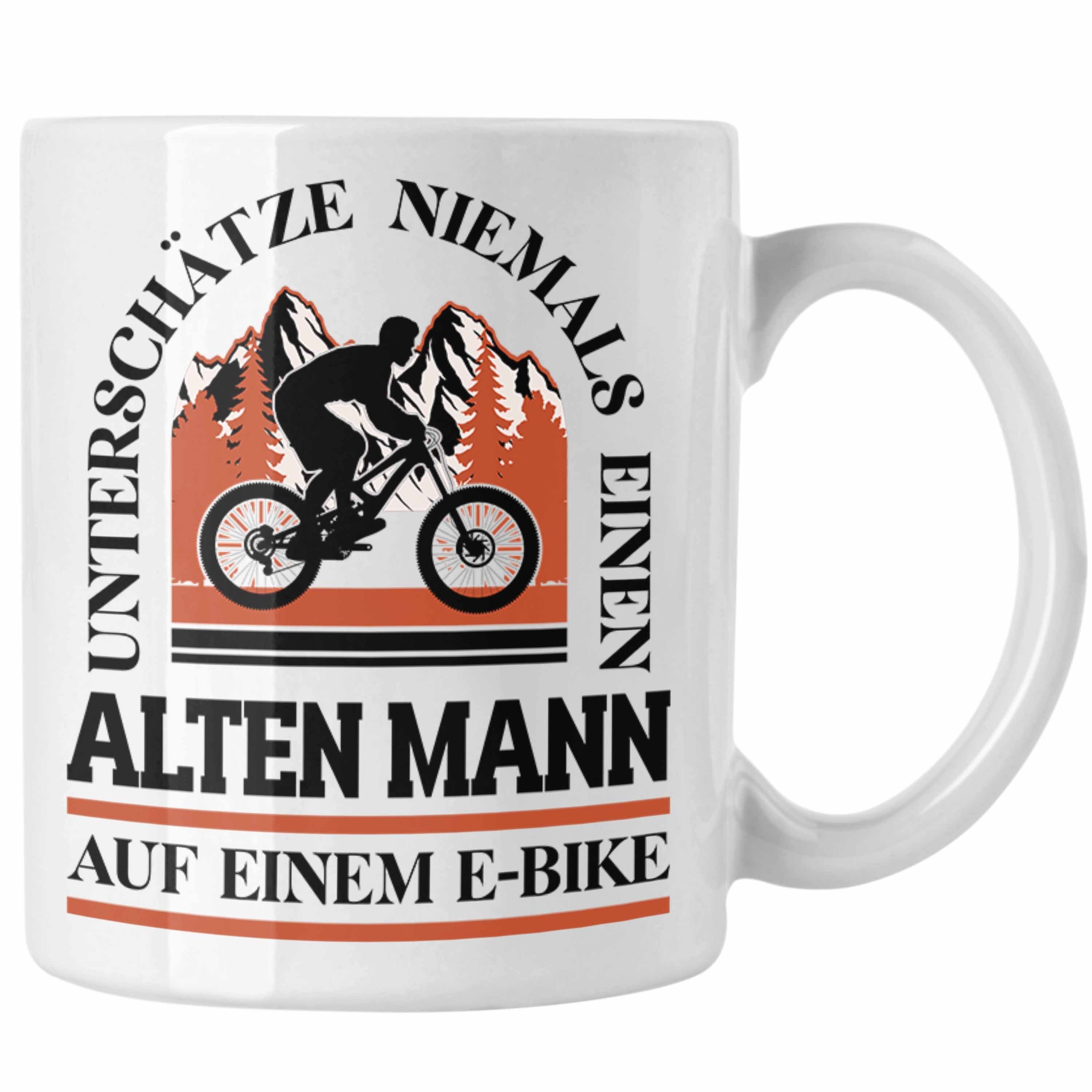 Trendation Tasse Trendation - Elektrofahrrad E-Bike Tasse mit Spruch Geschenk Ebike Lustige Geschenke Kaffeetasse Rentner Weiss