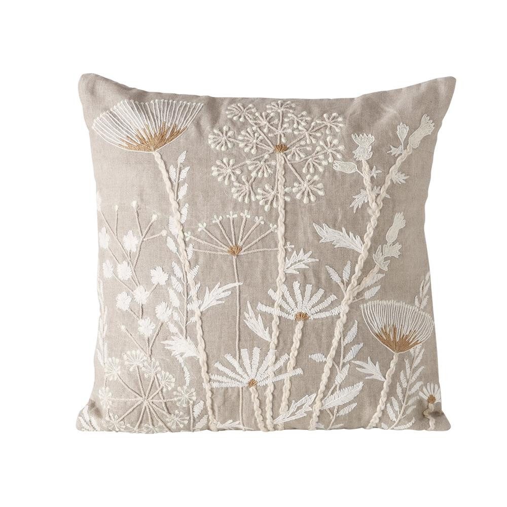 BOLTZE Dekokissen Finna, Beige Weiß 45x45 cm Handgewebt mit Blumenmotiv