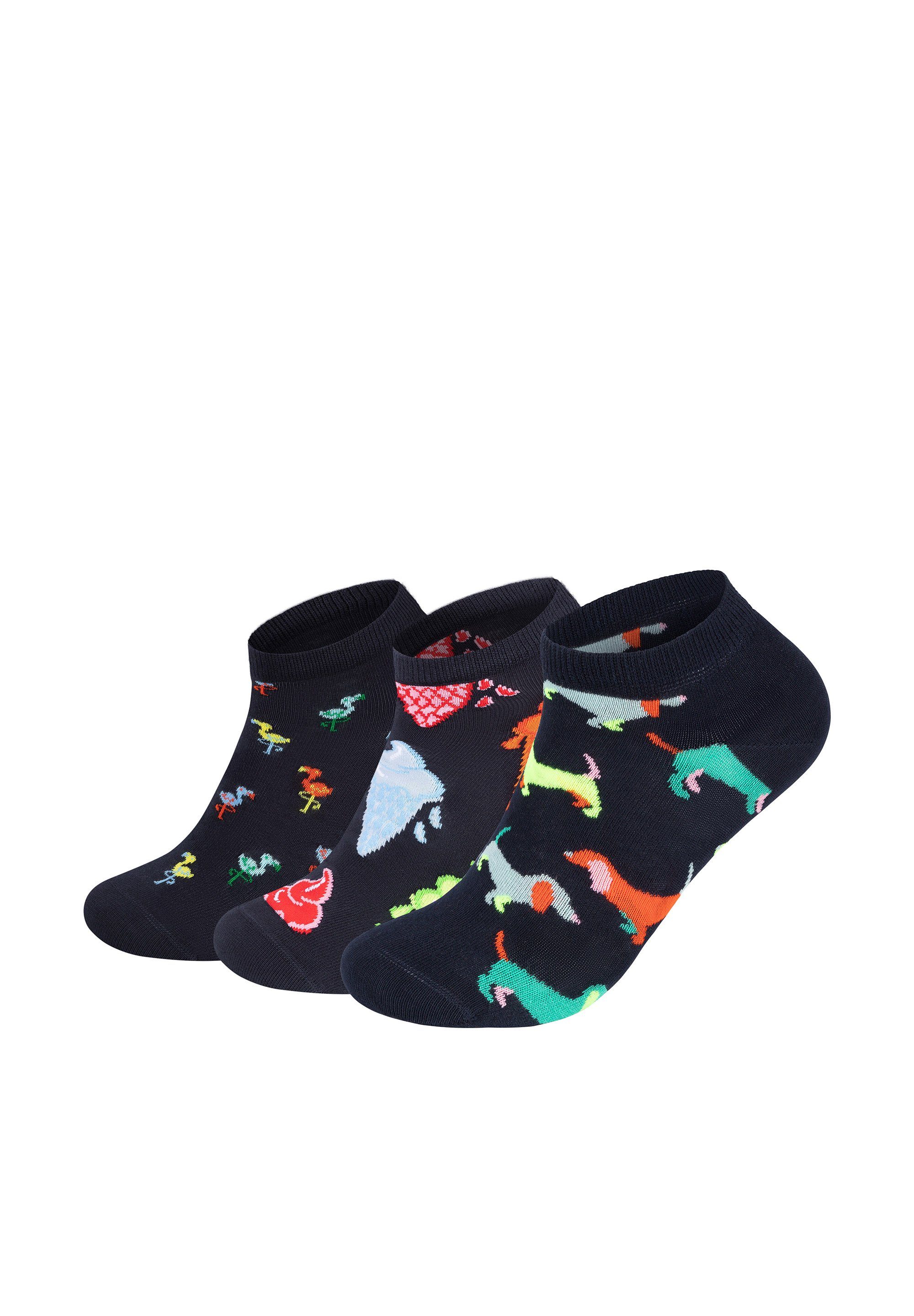 Happy Socks Basicsocken 3-Pack Low Ice Cream-Flamingo-Puppy Love Socks Aus weicher Baumwolle
