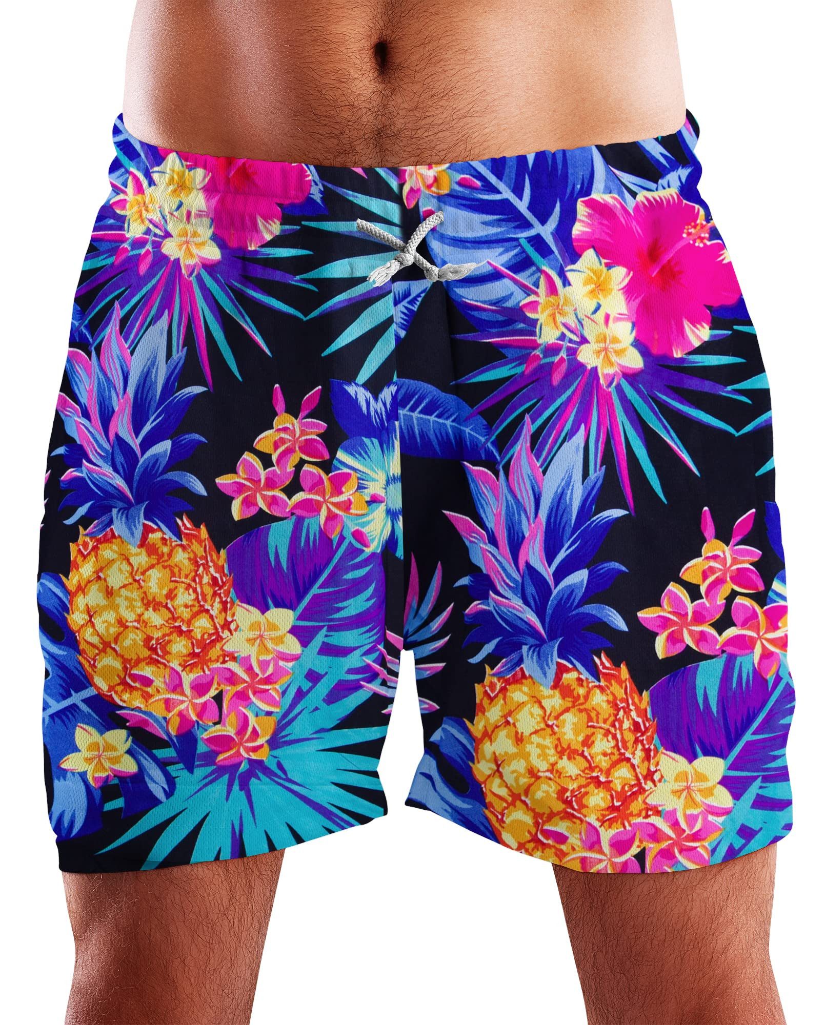 King Kameha Badeshorts Pineapple Funky Hawaii Bade-Shorts Mesh-Einsatz Verschluss Kordelzug Mit integriertem Mesh-Innenslip für extra Komfort