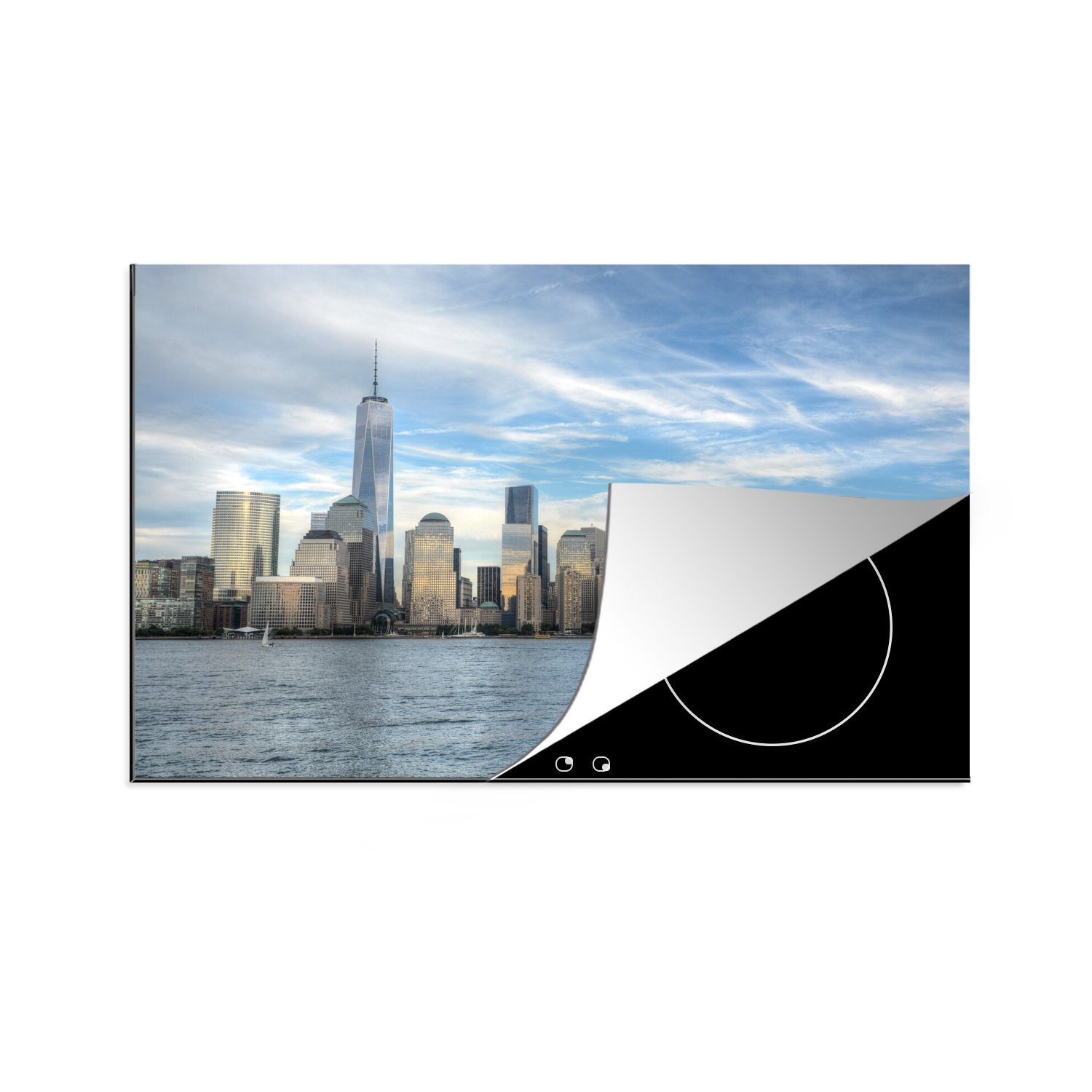 MuchoWow Herdblende-/Abdeckplatte Die Skyline von Manhattan mit dem One World Trade Center, Vinyl, (1 tlg), 81x52 cm, Induktionskochfeld Schutz für die küche, Ceranfeldabdeckung
