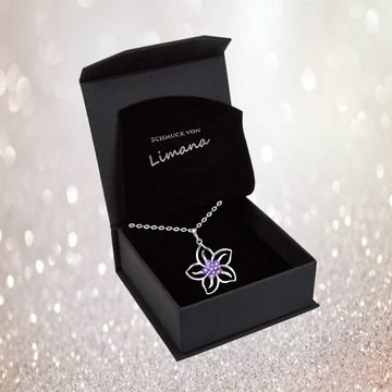 Limana Kette mit Anhänger echte Edelsteine lila Amethyst 925 Sterling Silber Blume Silberkette (inkl. Herz Geschenkdose und Tüte), 50cm Geschenkidee Geschenk Idee Damenkette Damenschmuck