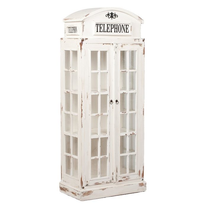 LebensWohnArt Vitrine Regal LONDON 2-türig Antik Weiß Telefonzelle