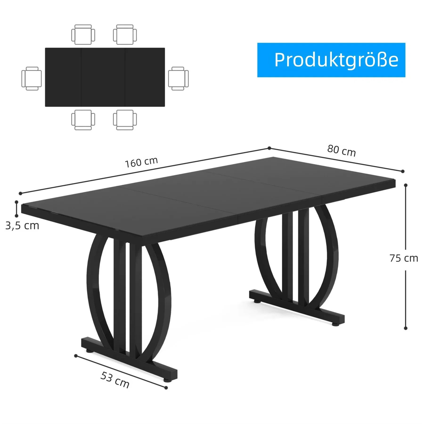 Tribesigns Esstisch 160x80 cm Esszimmertisch mit schwerem Metallrahmen für 4-6 Personen – Bild 5 von 5
