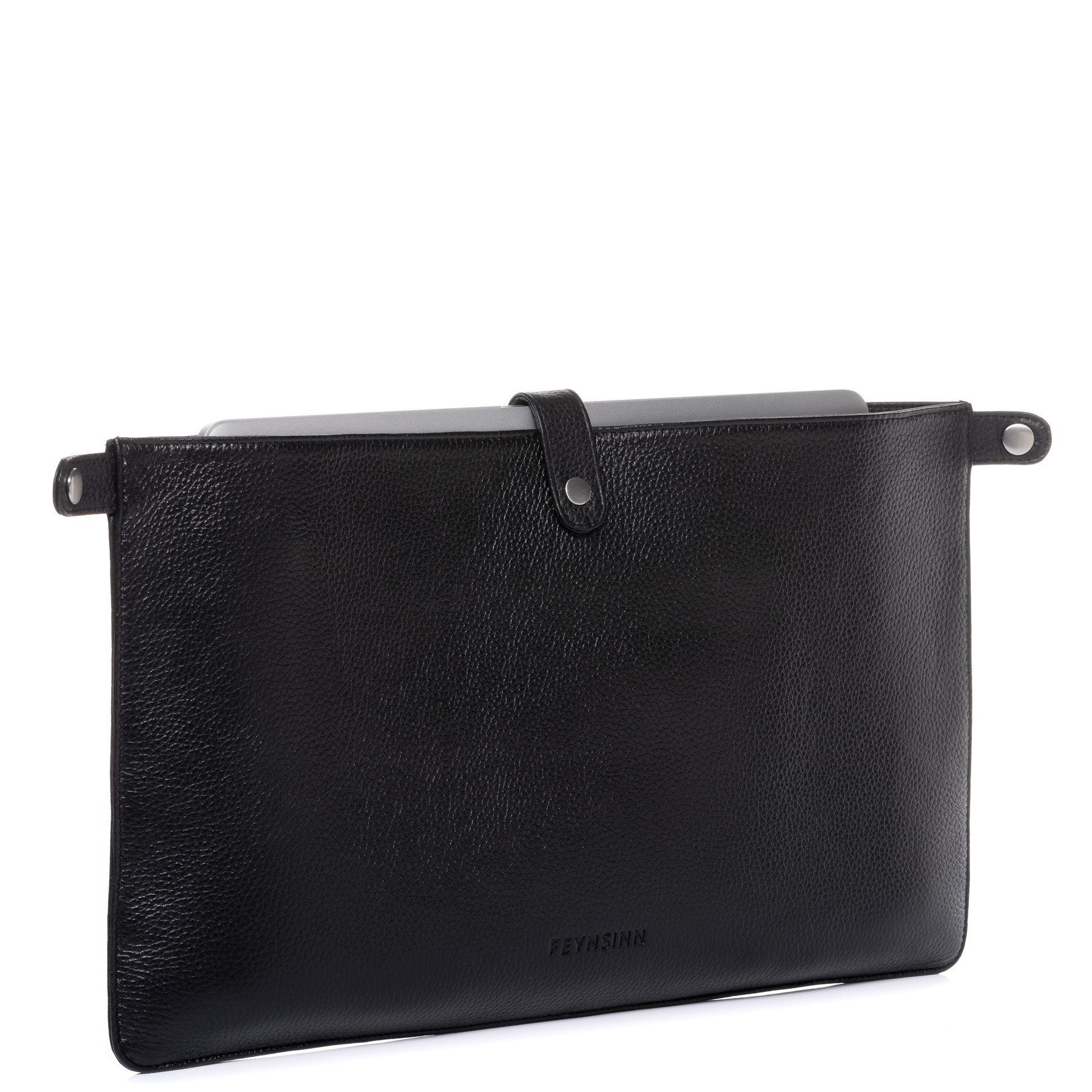 FEYNSINN Umhängetasche echt Leder New-Dame groß 16 Zoll schwarz, Add-On Laptophülle 16" echt Leder Damen, Notebook Case, Sleeve schwarz