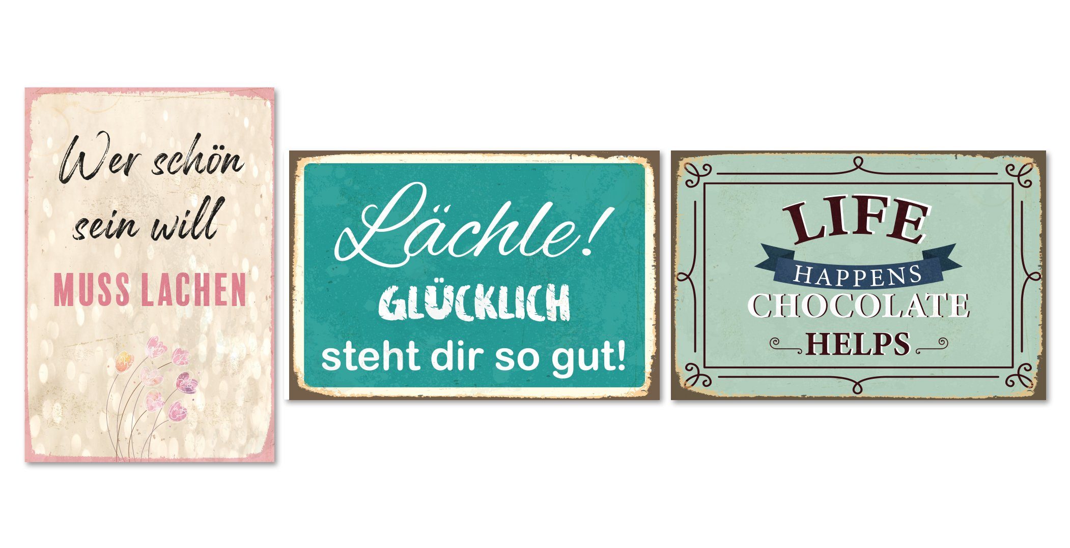 queence Metallschild Sprüche Lachen Glücklich Chocolate 3erSet
