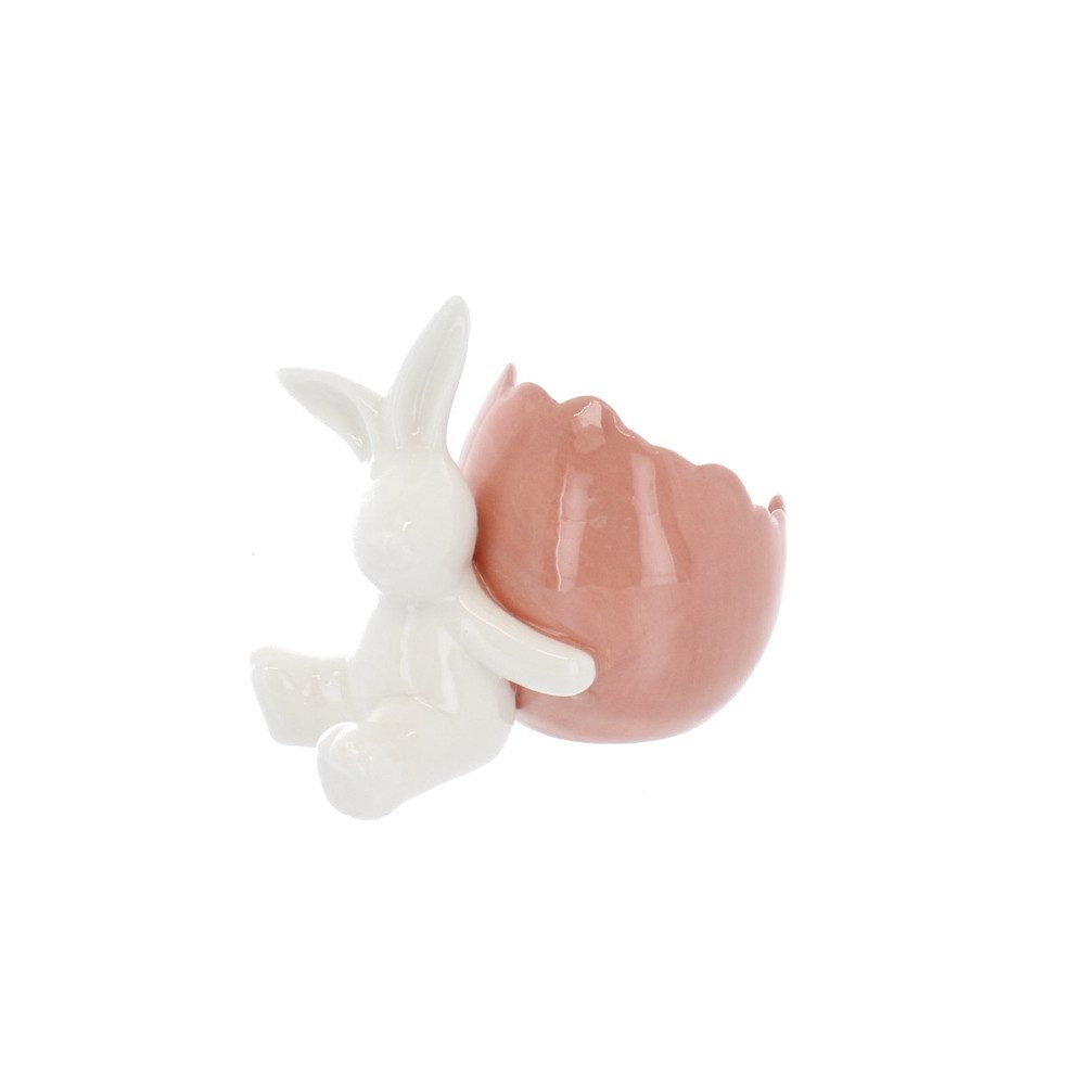 MICA Blumentopf Hase mit Eierschalentopf - weiß/apricot - ca. 13,5 x 8,5 x 8 cm