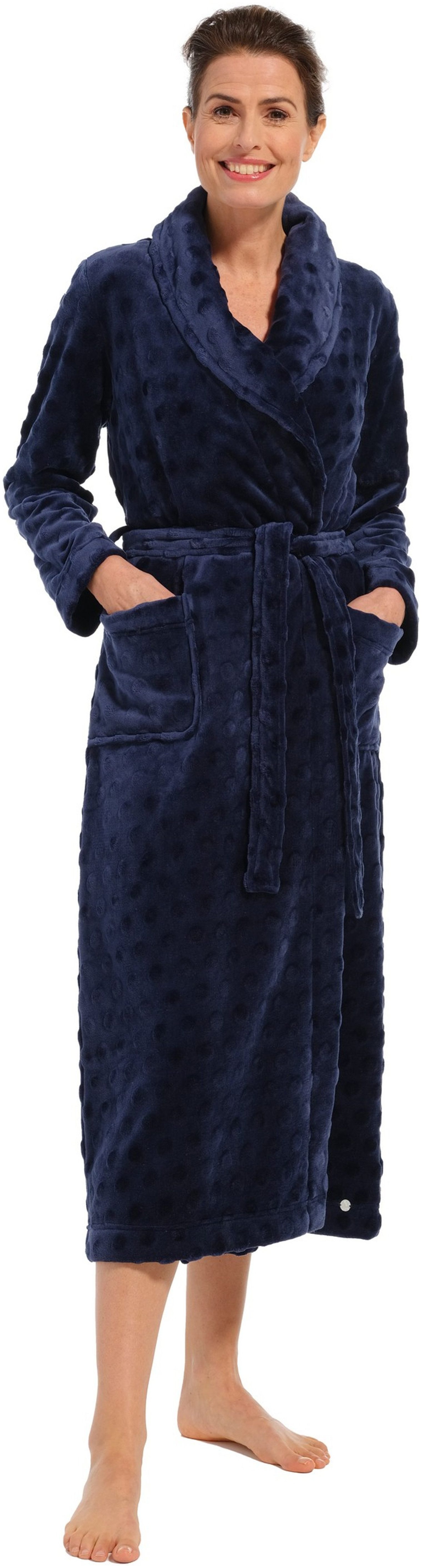 Pastunette Damenbademantel Damen Bademantel mit Schalkragen, lang, Polyester, Gürtel, Länge ca. 130cm