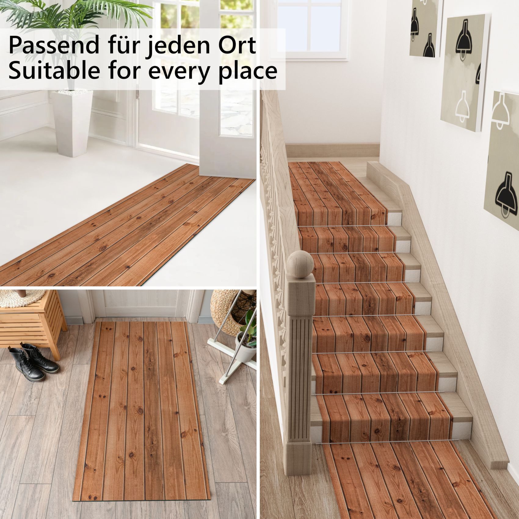 ANRO Küchenläufer RANNA Hochwertig Küchenteppich Teppich Textil, Eckig, Bodenläufer 100x65cm Holz Dielen Braun pflegeleicht