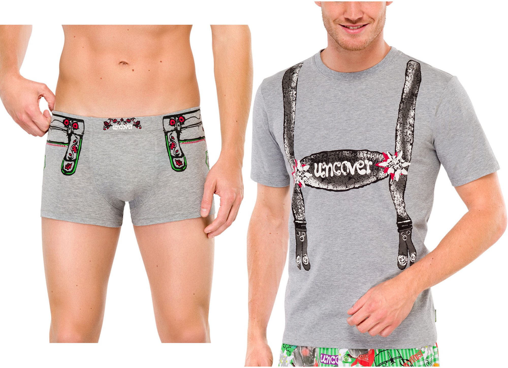 Schiesser Boxershorts Uncover (2-St) Set: Herren Shirt kurzarm+trunk Shorts Pants Oktoberfest Trachten