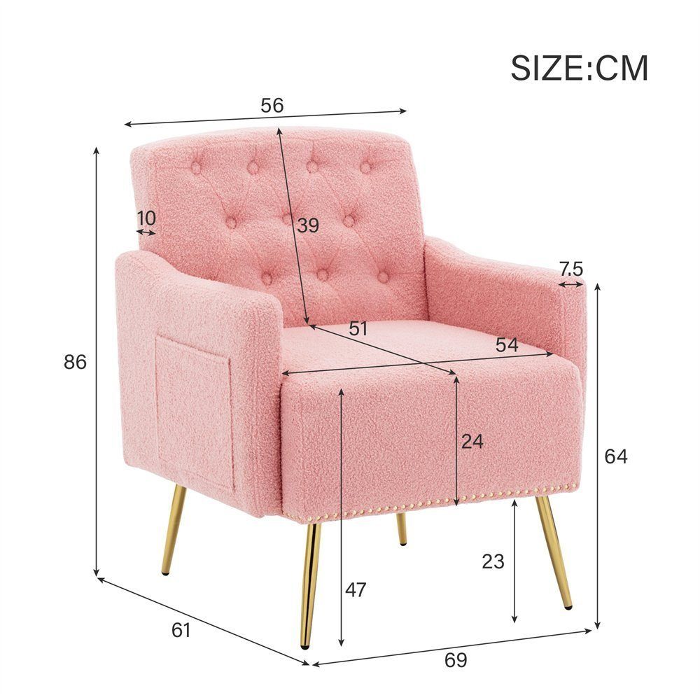 Moderner,Teddy-Samt-Freizeitstuhl, Armlehnstuhl gepolsterter St) Sessel (1 DOTMALL Rosa