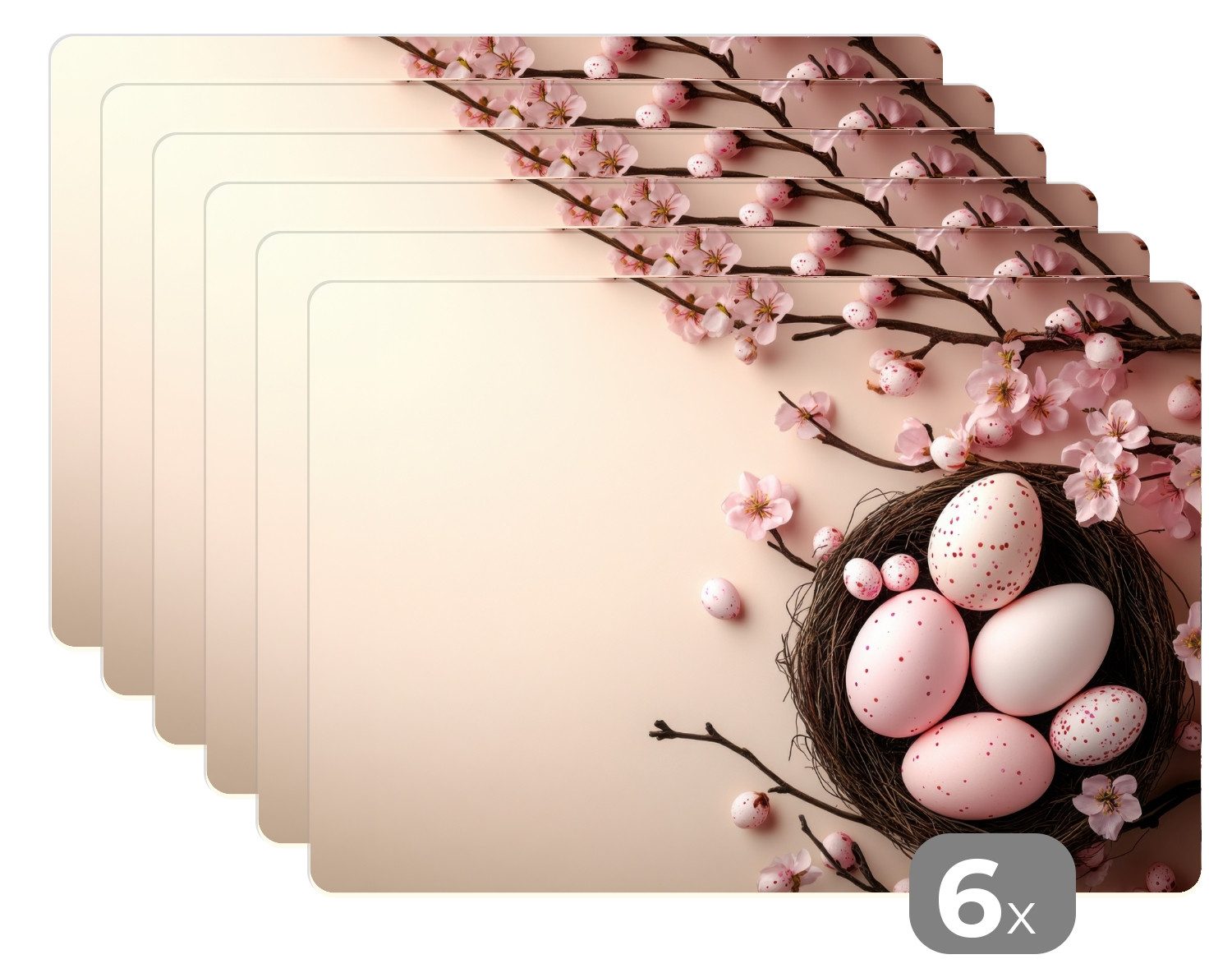 MuchoWow Platzset Rosa - Blüten - Eier - Ostern Deko, (6-St), Platzsets, Tischset, Abwaschbar, Tischsets, Platzdeckchen