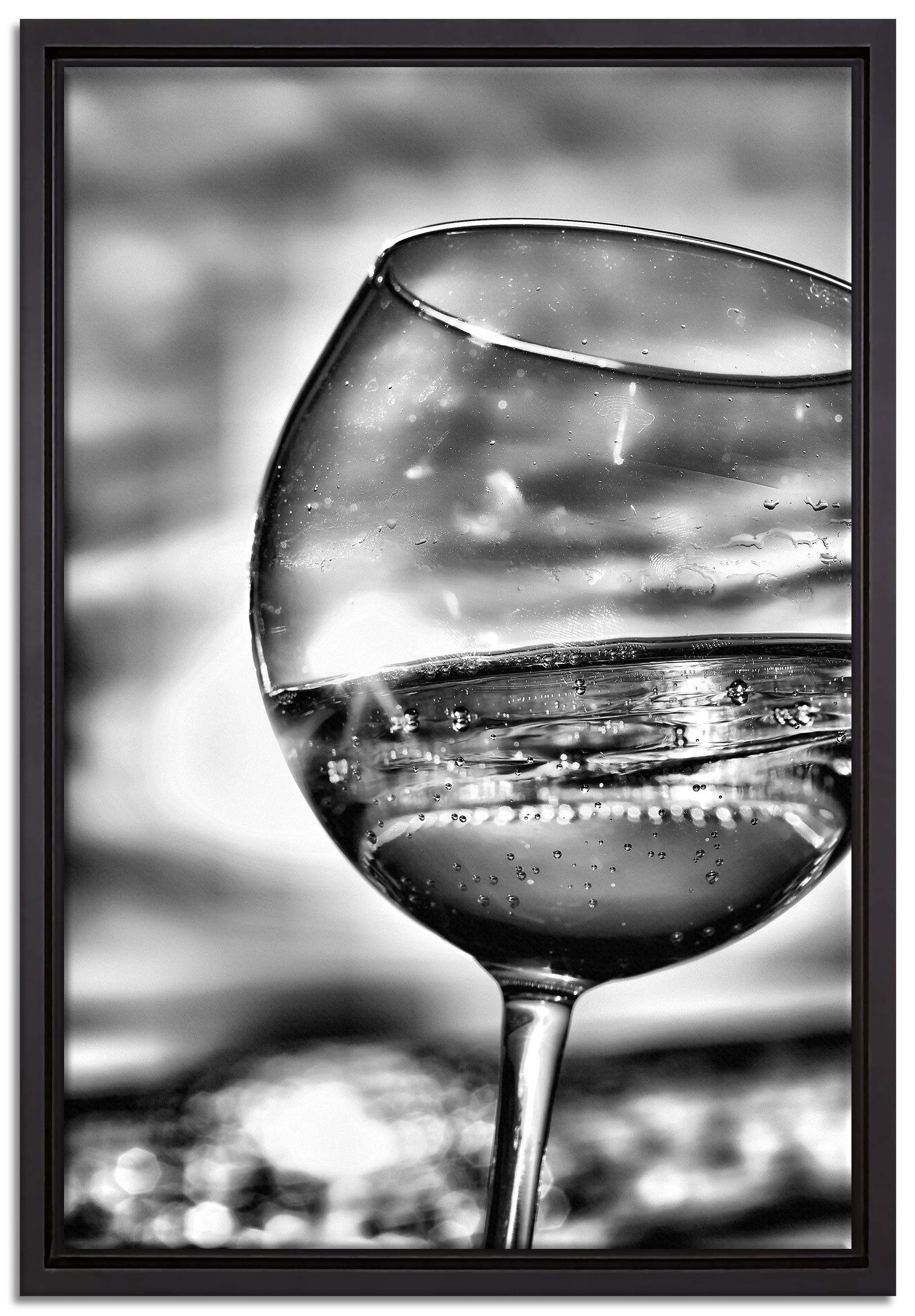 Pixxprint Leinwandbild Weingläser am Meer, Wanddekoration (1 St), Leinwandbild fertig bespannt, in einem Schattenfugen-Bilderrahmen gefasst, inkl. Zackenaufhänger