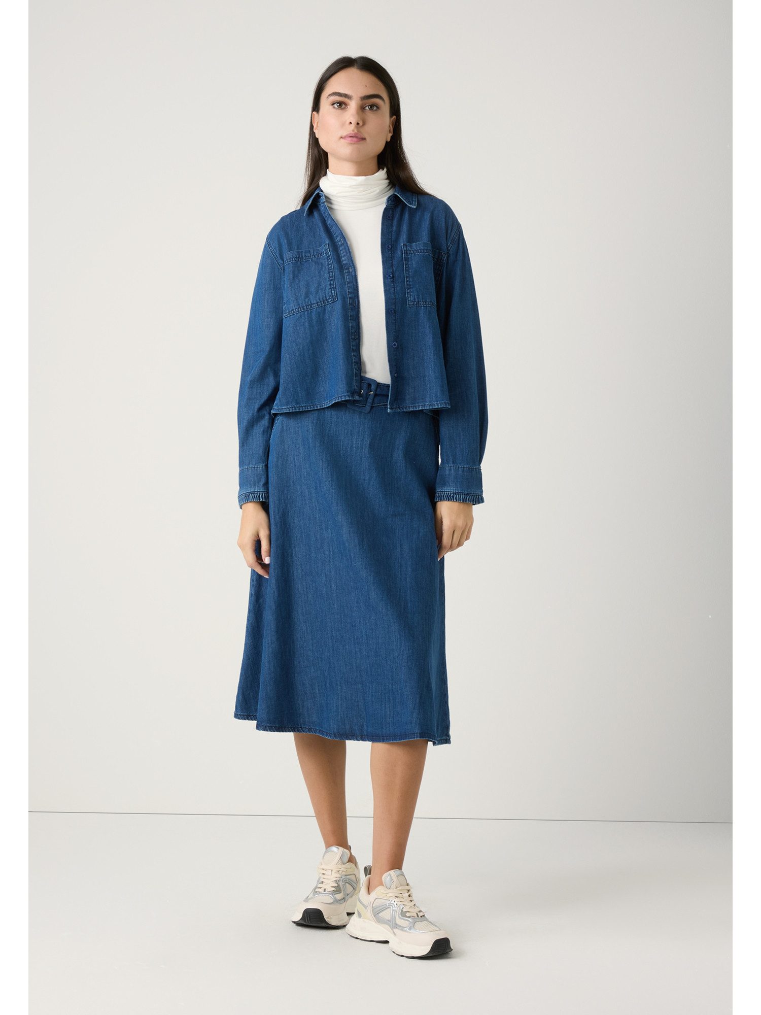 MORE&MORE Langarmbluse sportive Jeansbluse, kurz günstig online kaufen