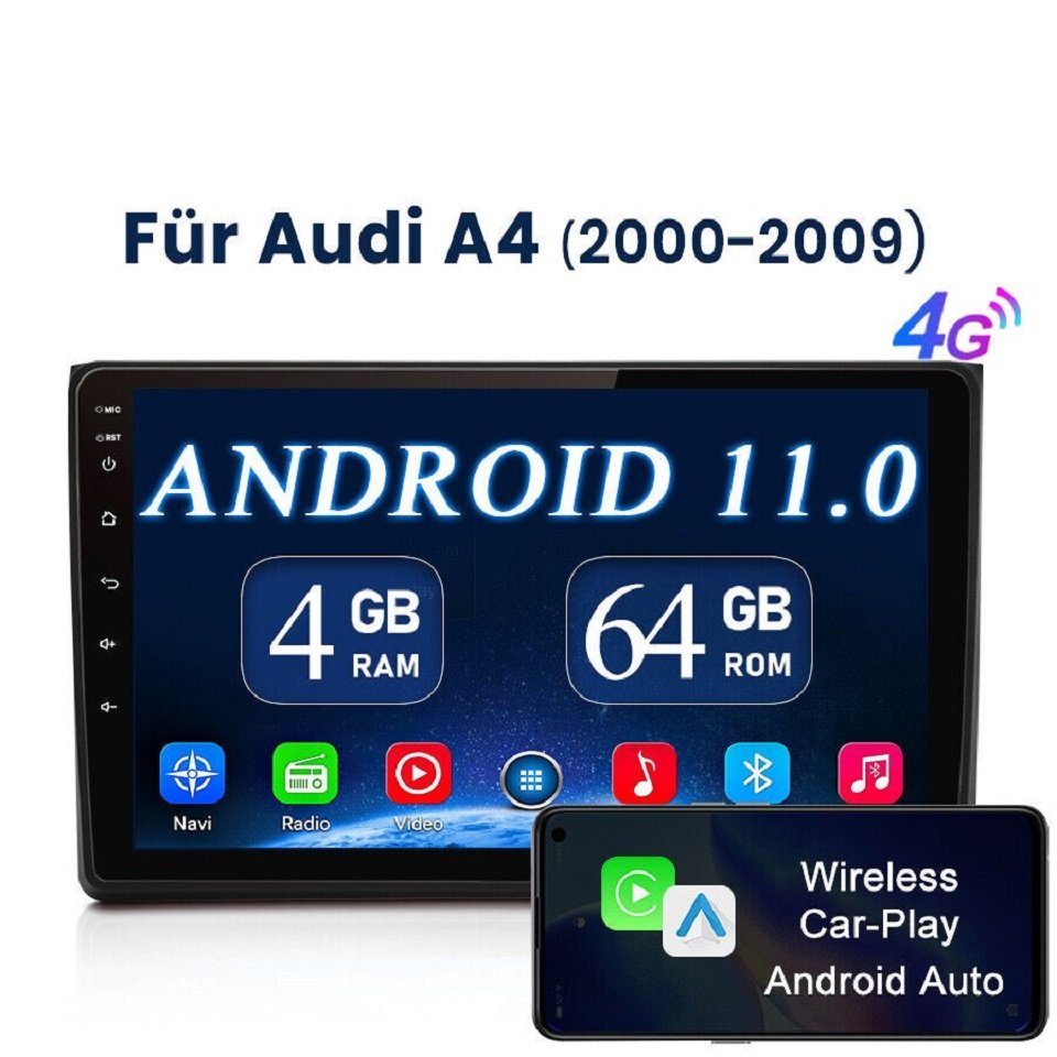 GABITECH 9 Zoll Android 11 Autoradio GPS Navi Für AUDI A4 Carplay 64GB BT FM Einbau-Navigationsgerät | Navigation