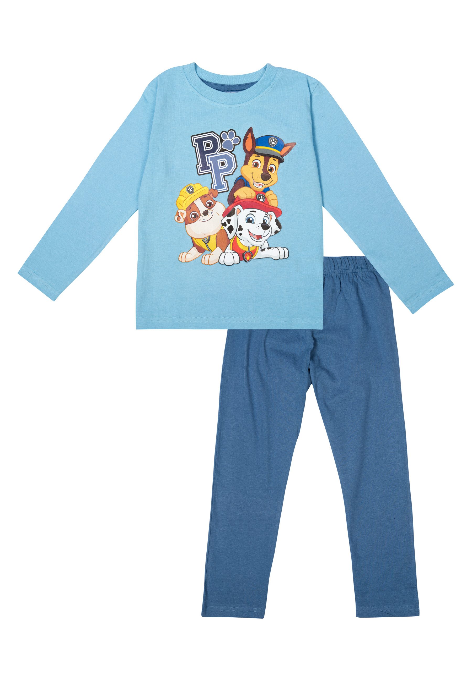 United Labels® Schlafanzug Paw Patrol Schlafanzug für Jungen Pyjama Set Langarm Oberteil Blau