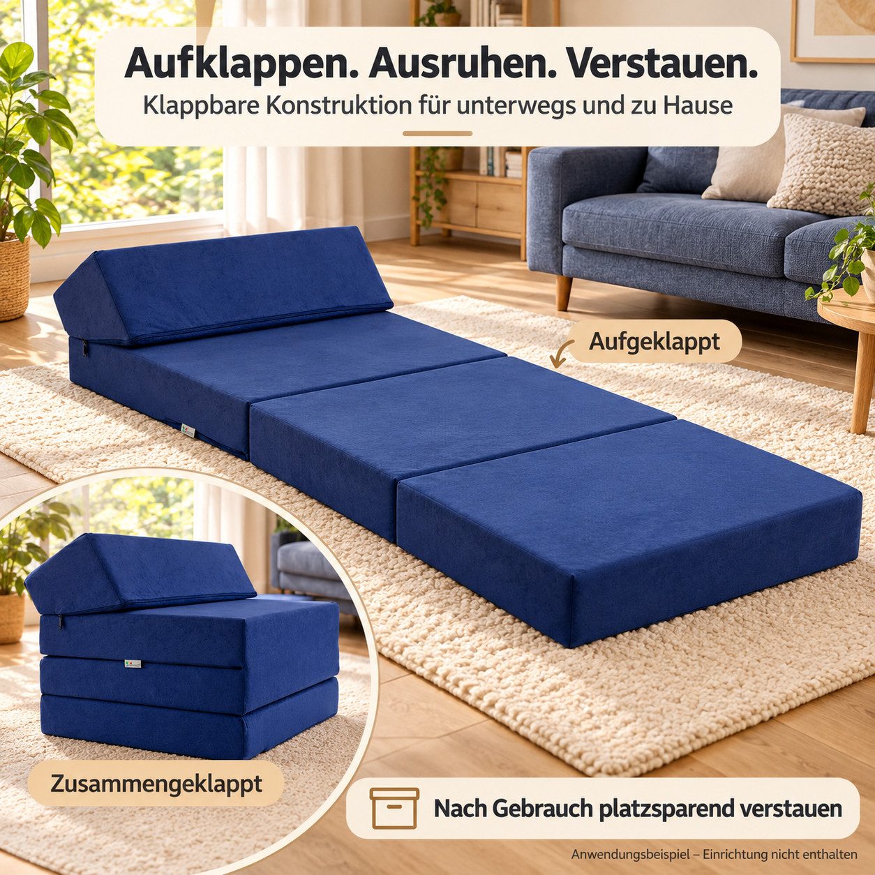 Klappmatratze Klappmatratze Gästematratze mit Kopfteil Größe 200x70x10cm, FORTISLINE – Bild 3 von 5