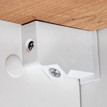 Lomadox Hochschrank CAMPOS-56 Badezimmer mit 2 Türen Hochglanz weiß mit Wotaneiche : 35/176/30 cm