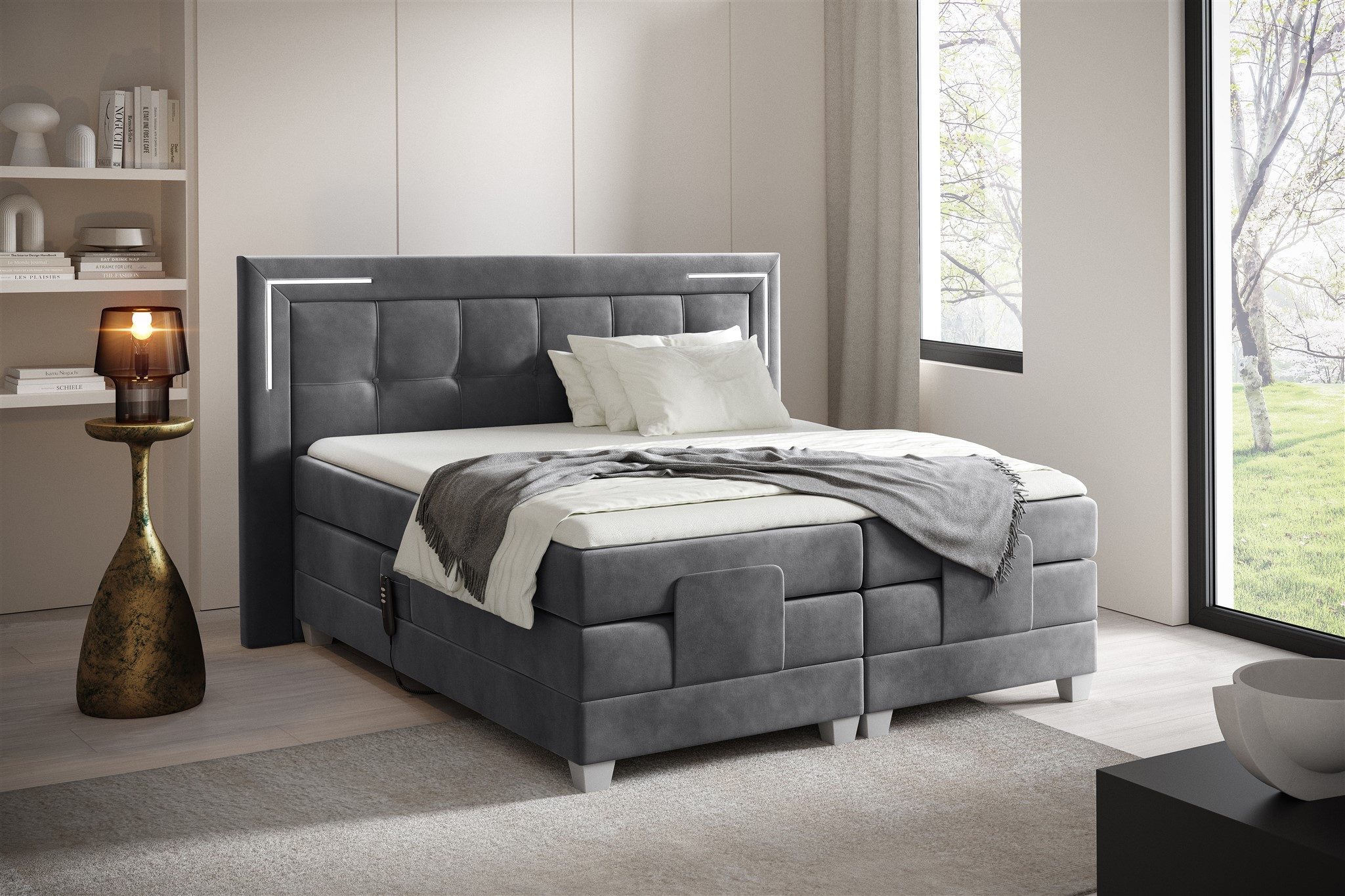 Fun Möbel Boxspringbett Schlafzimmerbett DORES Elektrisch in Stoff Fresh (inkl. Kaltschaumtopper), Matratzen elektrisch verstellbar