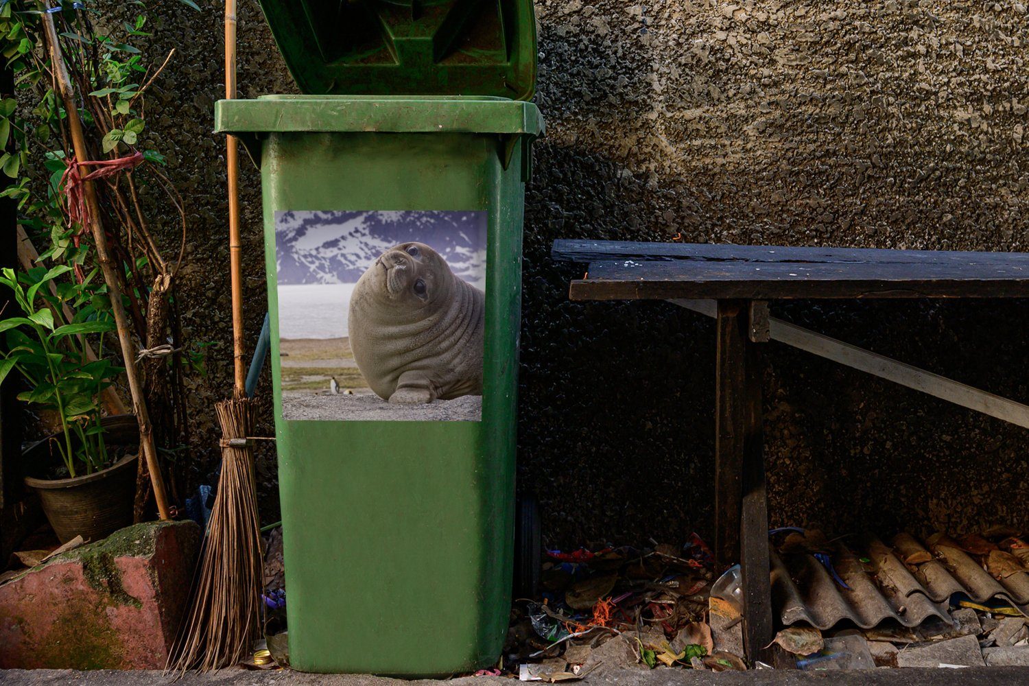 MuchoWow Wandsticker St), - - - Container, - Kinder Mädchen Robben Sticker, (1 Mülltonne, Kinder - Mülleimer-aufkleber, Jungen Lustig Abfalbehälter