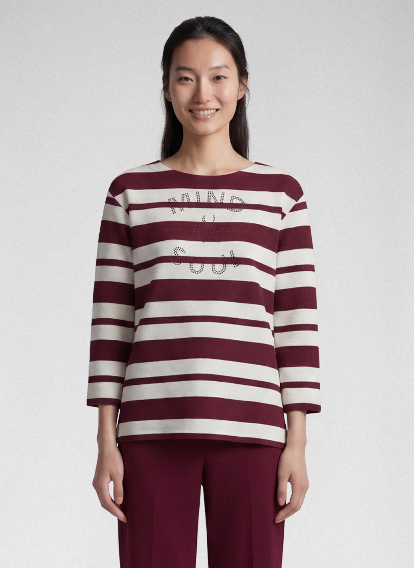 Rabe 3/4-Arm-Shirt im Streifen-Design und mit Glitzersteinen