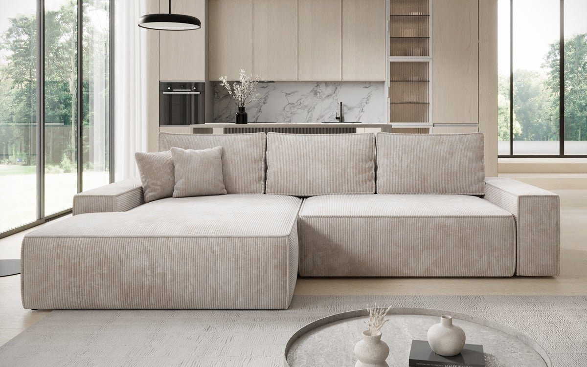 Luxusbetten24 Schlafsofa Designer Sofa Verona mit breiter Ottomane, mit Schlaffunktion und Stauraum