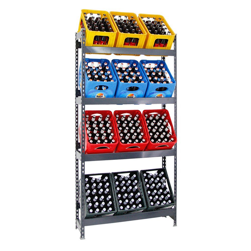 PROREGAL® Standregal Getränkekistenregal High Camel, HxBxT 200x40-100x30cm, in 3 Farben, Getränkeregal, 4 Ebenen für 4-12 Kisten, 100kg Tragkraft pro Ebene, Selbstmontage