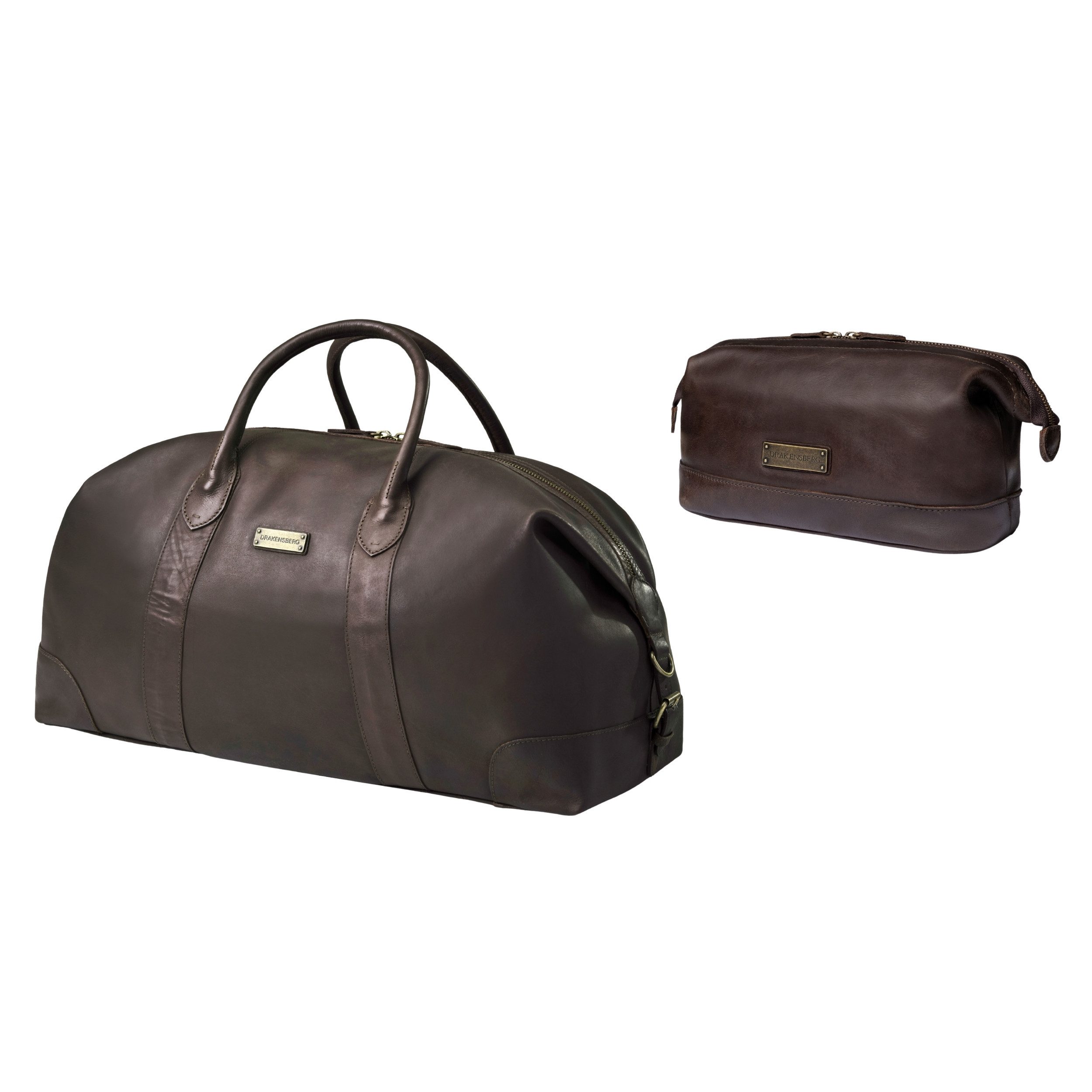 DRAKENSBERG Reisetasche Weekender »David« (60) & Kulturbeutel »Ruby« Kaffee, Bundle, aus Premium Leder für Damen und Herren