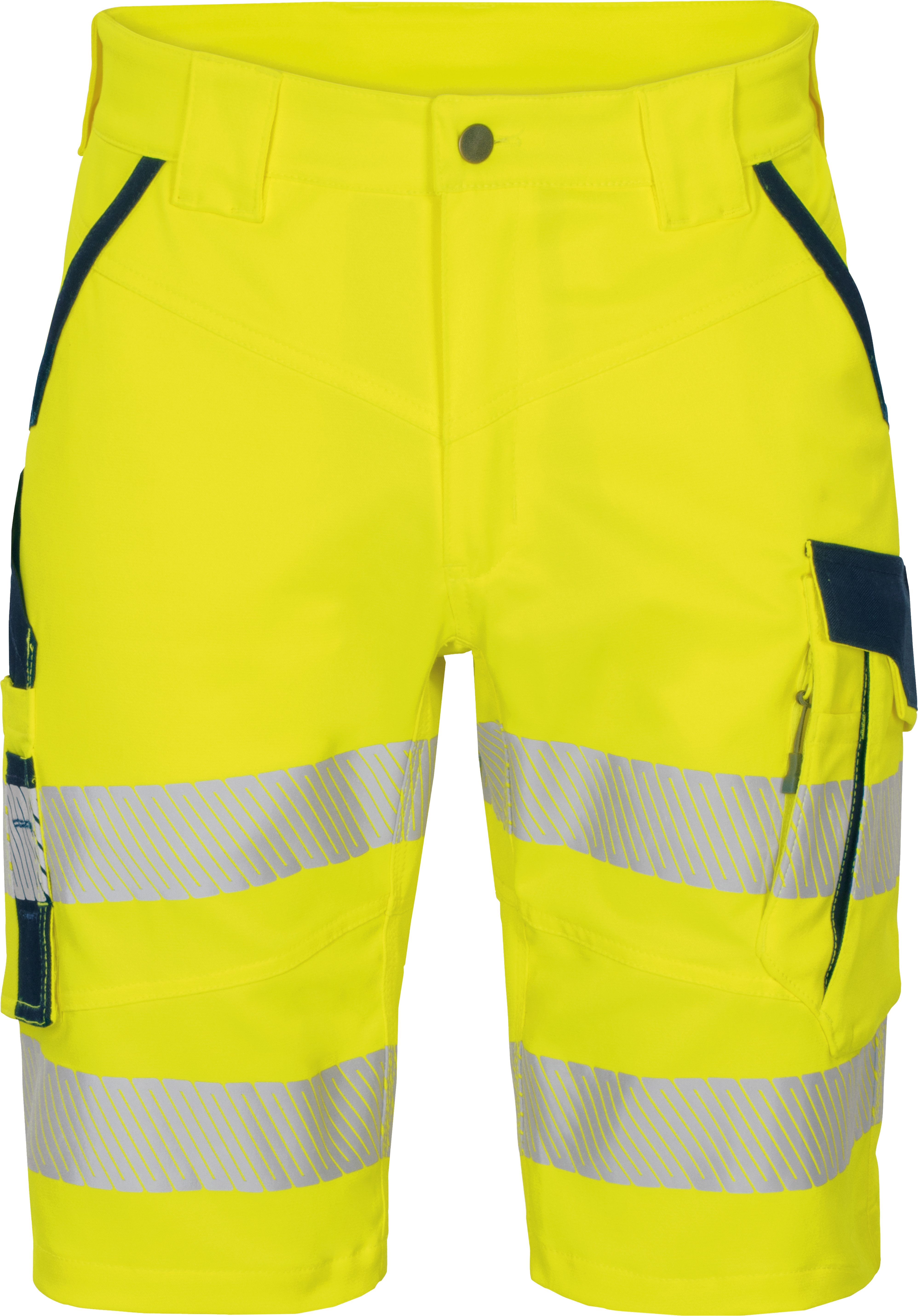 vizwell Arbeitsshorts kurze Warnschutz Arbeitshose HiVis elastisch dehnbar reißfest und elastisch - knitterfrei sowie pflege- und bügelleicht