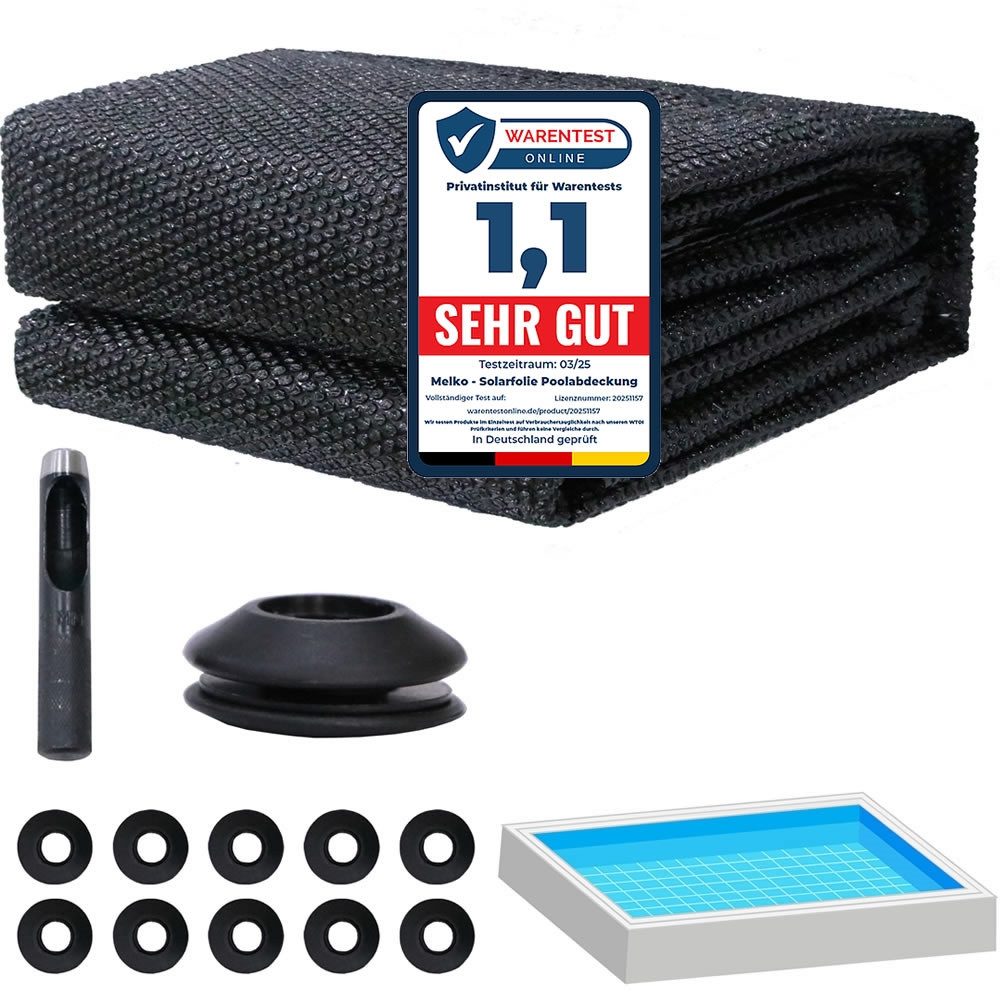 Melko Pool-Abdeckplane Solarfolie Solarplane Ösen Poolheizung Wärmeplane Poolabdeckung (Stück, Set bestehend aus Solarfolie mit 10 Ösen und Locheisen), aus PVC